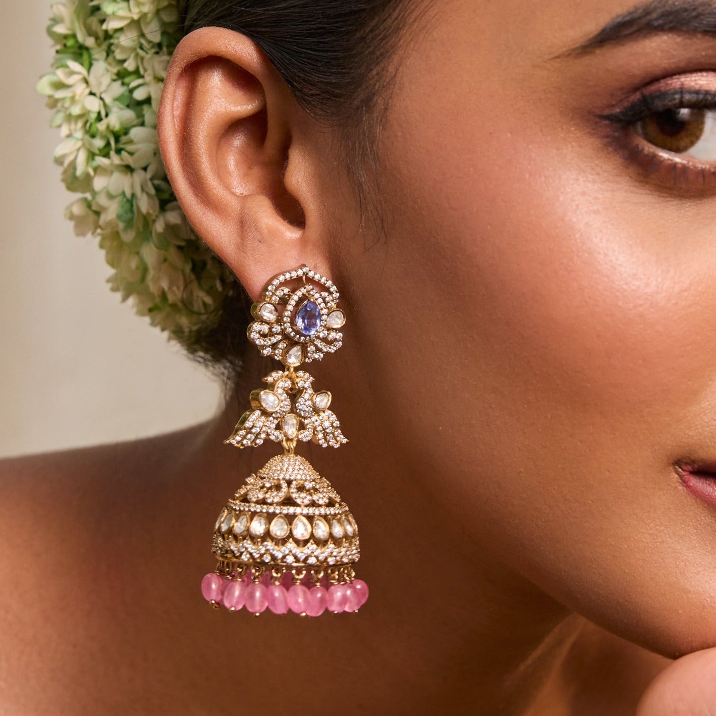 Israh Moissanite Silver Jhumka Earrings