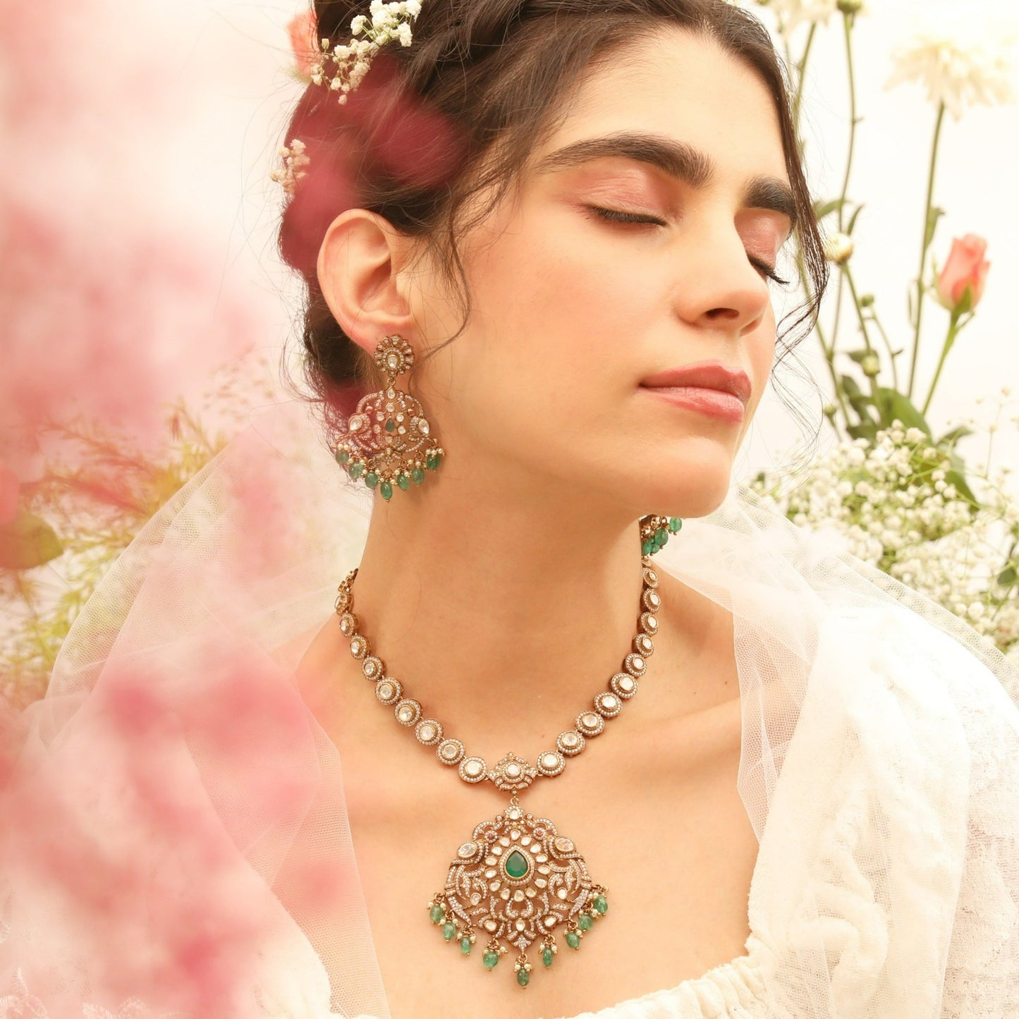 Rasika Classic Moissanite Silver Necklace Set