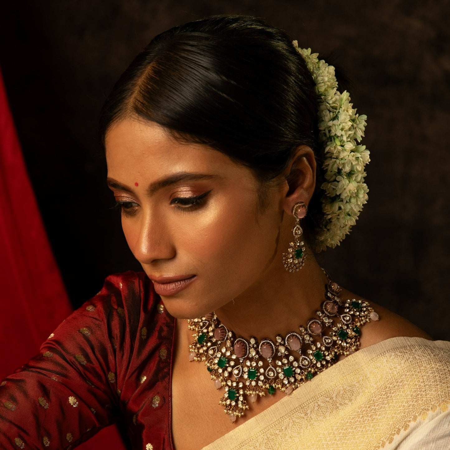 Indraja Moissanite Silver Grand Necklace Set