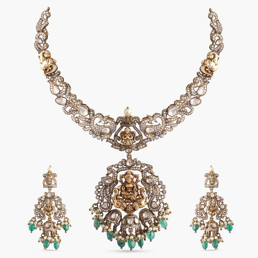 Jigisha Moissanite Silver Necklace Set