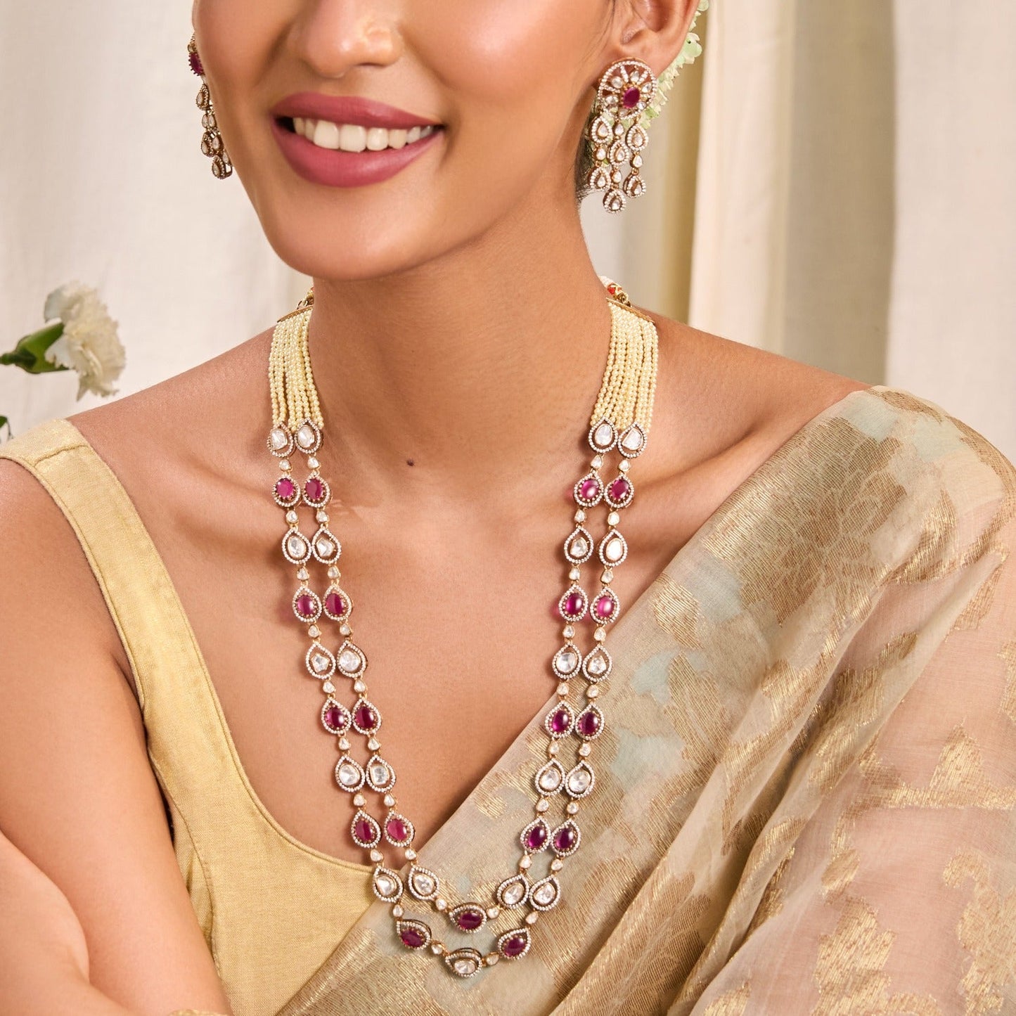 Reem Moissanite Dual Layer Silver Necklace Set