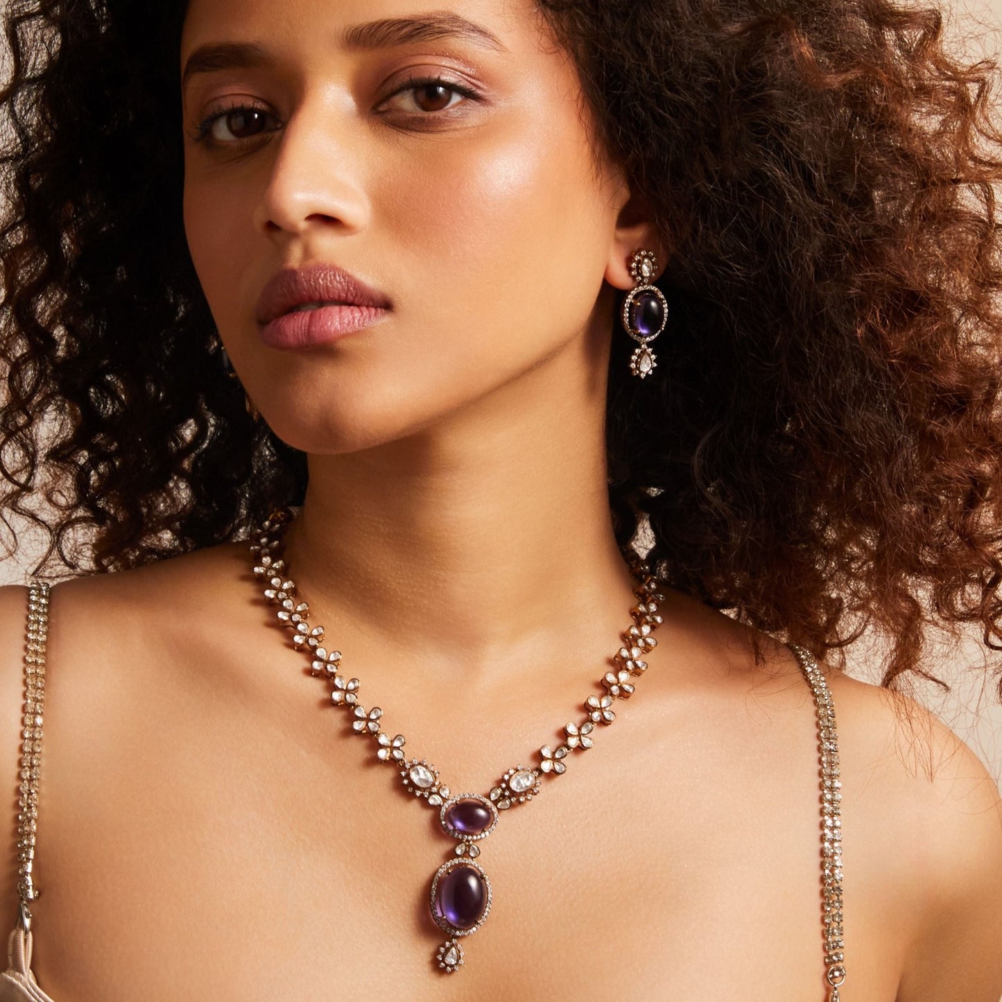Sapphire Shine Moissanite Silver Necklace Set