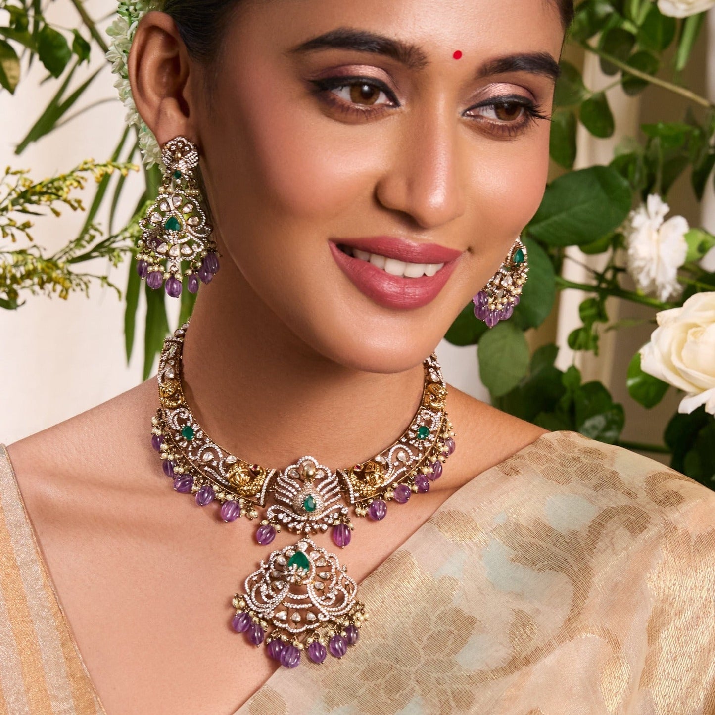 Yasmin Moissanite Silver Hasli Necklace Set