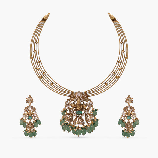 Diya Kempu Antique Silver Necklace Set