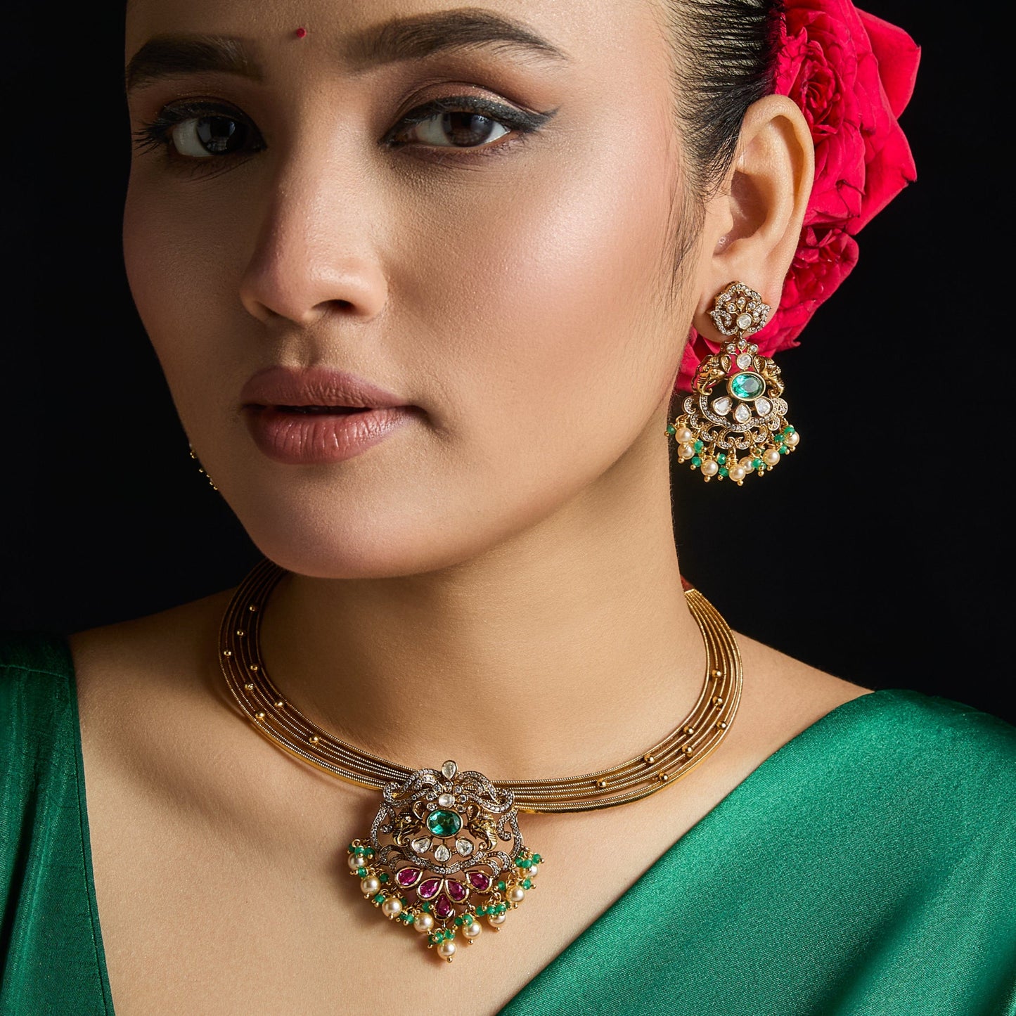 Anaya Kempu Antique Silver Necklace Set