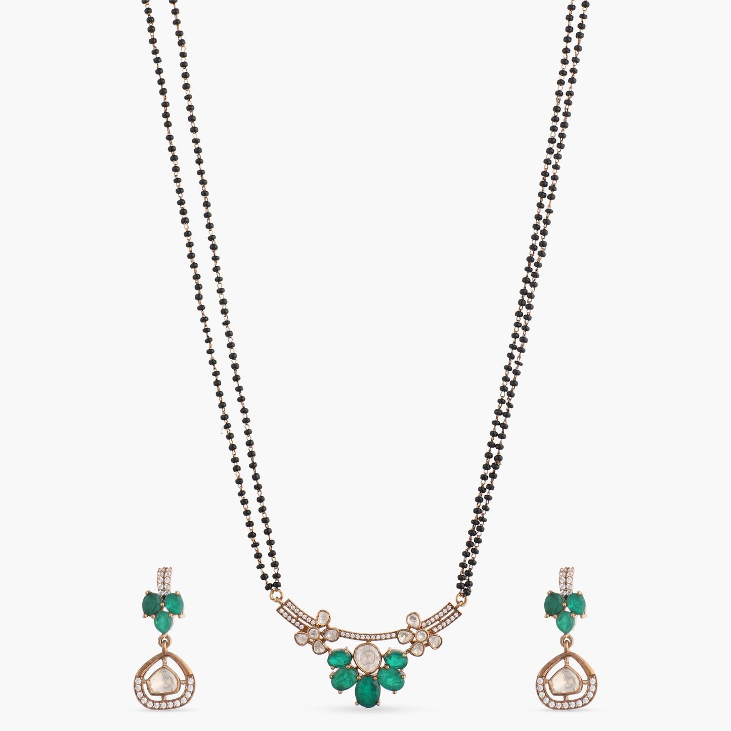 Floral Moissanite Silver Mangalsutra Necklace Set