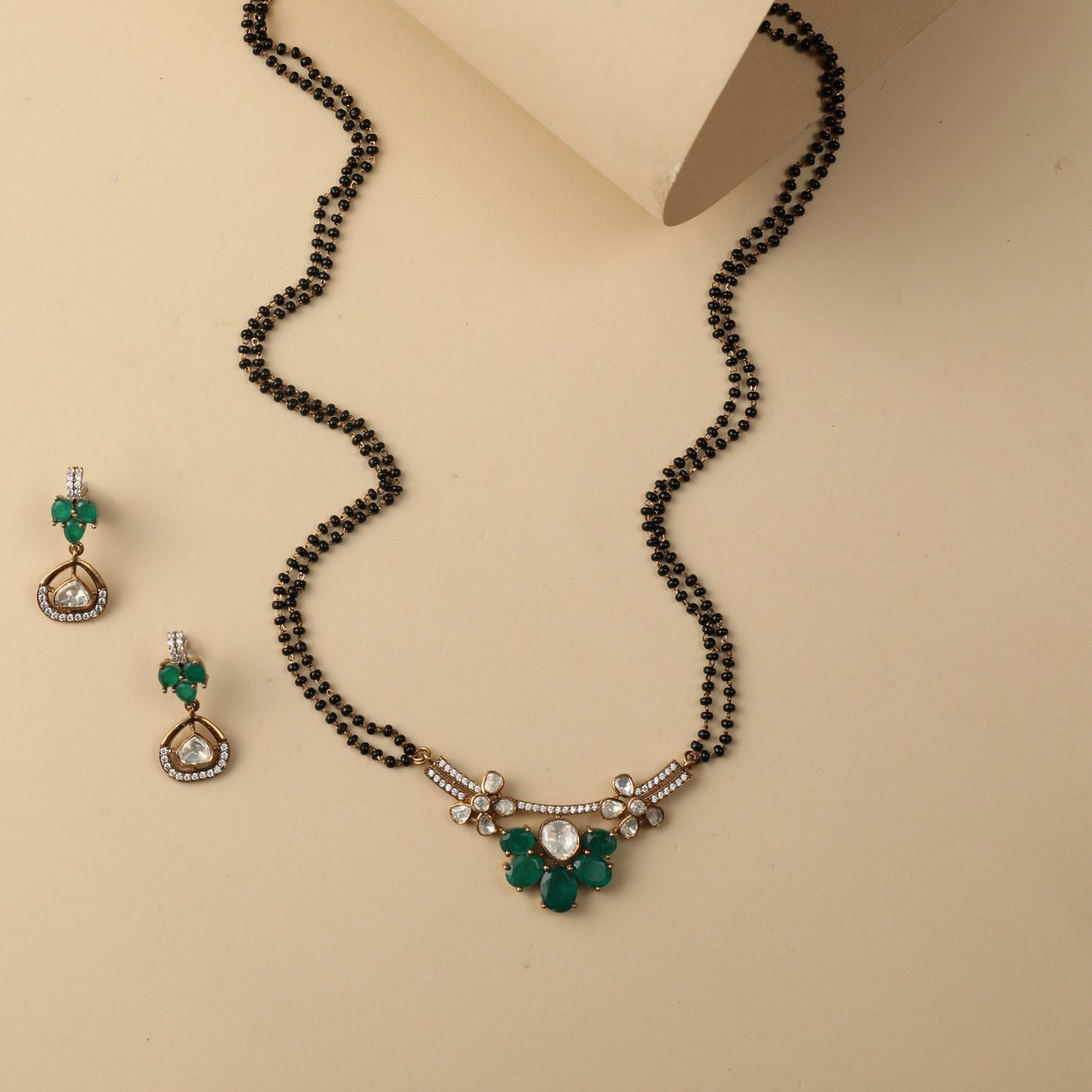 Floral Moissanite Silver Mangalsutra Necklace Set