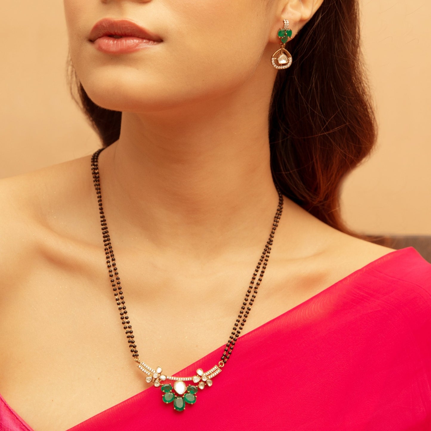 Floral Moissanite Silver Mangalsutra Necklace Set