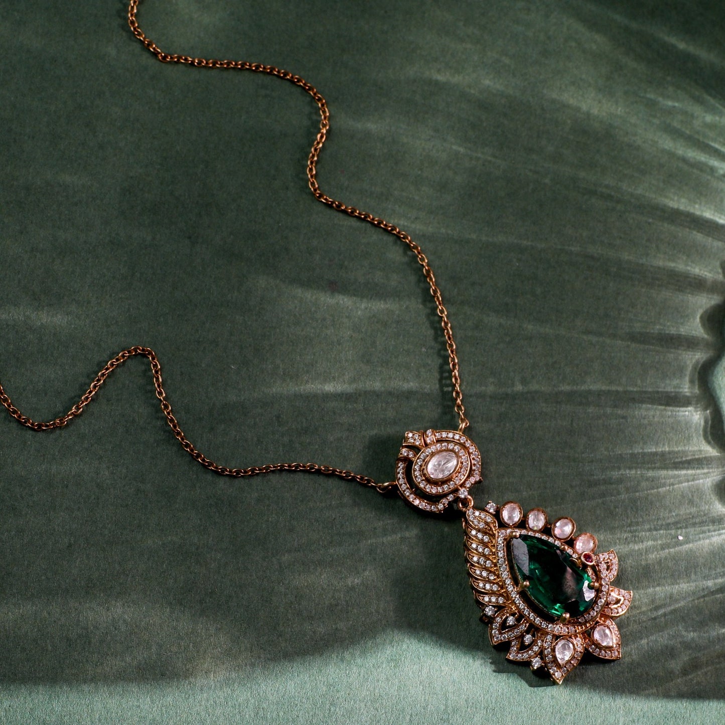 Emerald Blossom CZ Silver Pendant Set'