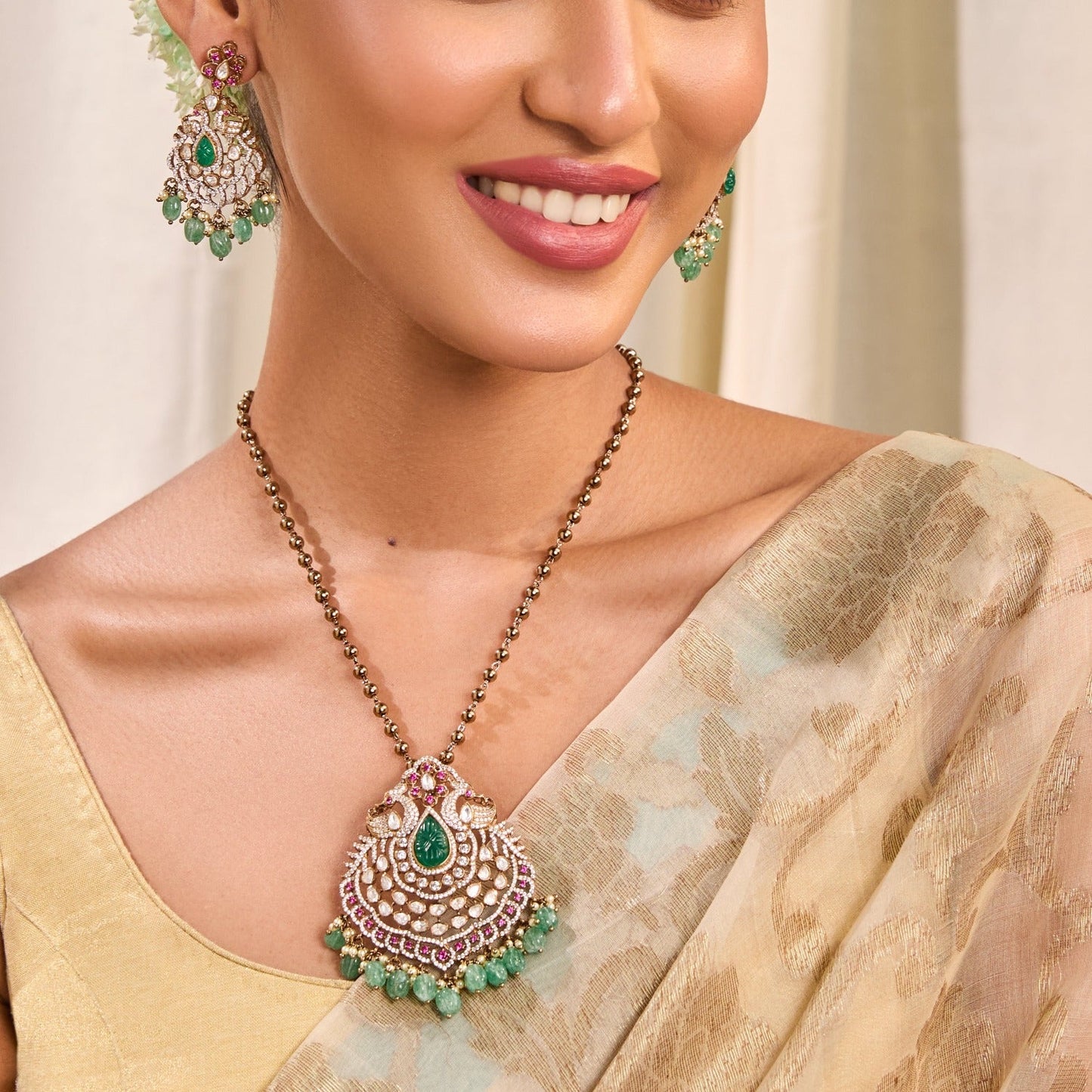Sajida Moissanite Silver Pendant Set