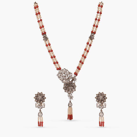Amara Moissanite Beaded Silver Necklace Set