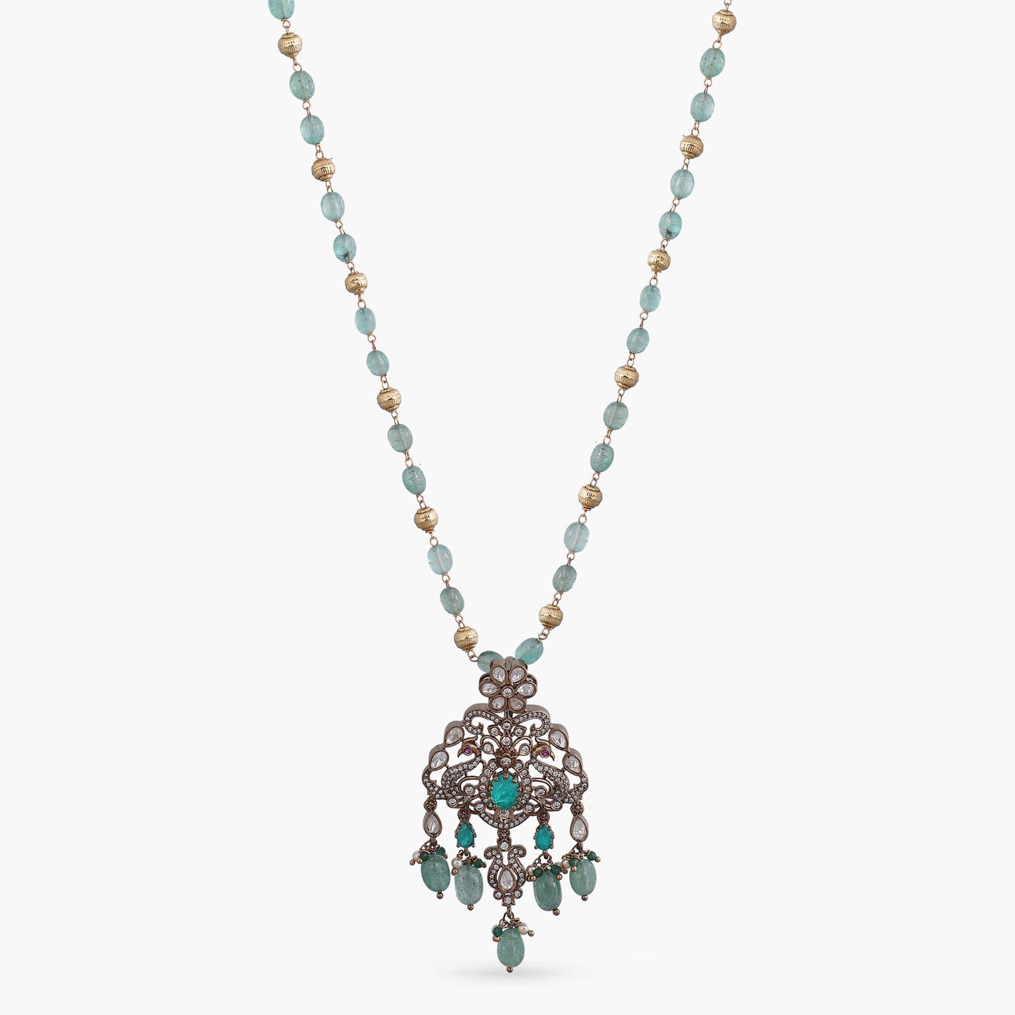 Arpita Moissanite Silver Beaded Pendant Necklace