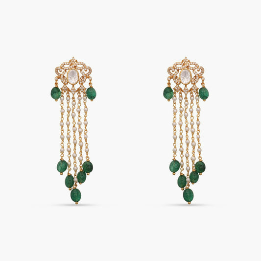 Anya Gold Plated Moissaanite and Pearl Chain Silver Earrings