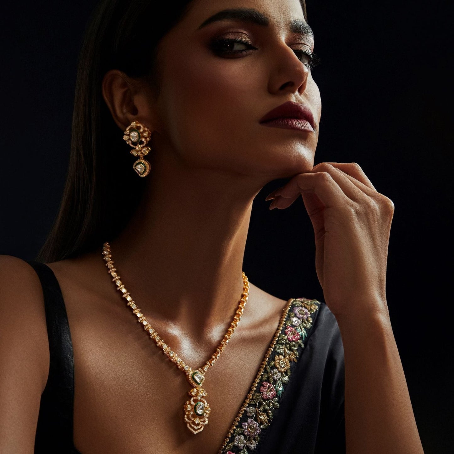 Vrinda Moissanite Silver Necklace Set