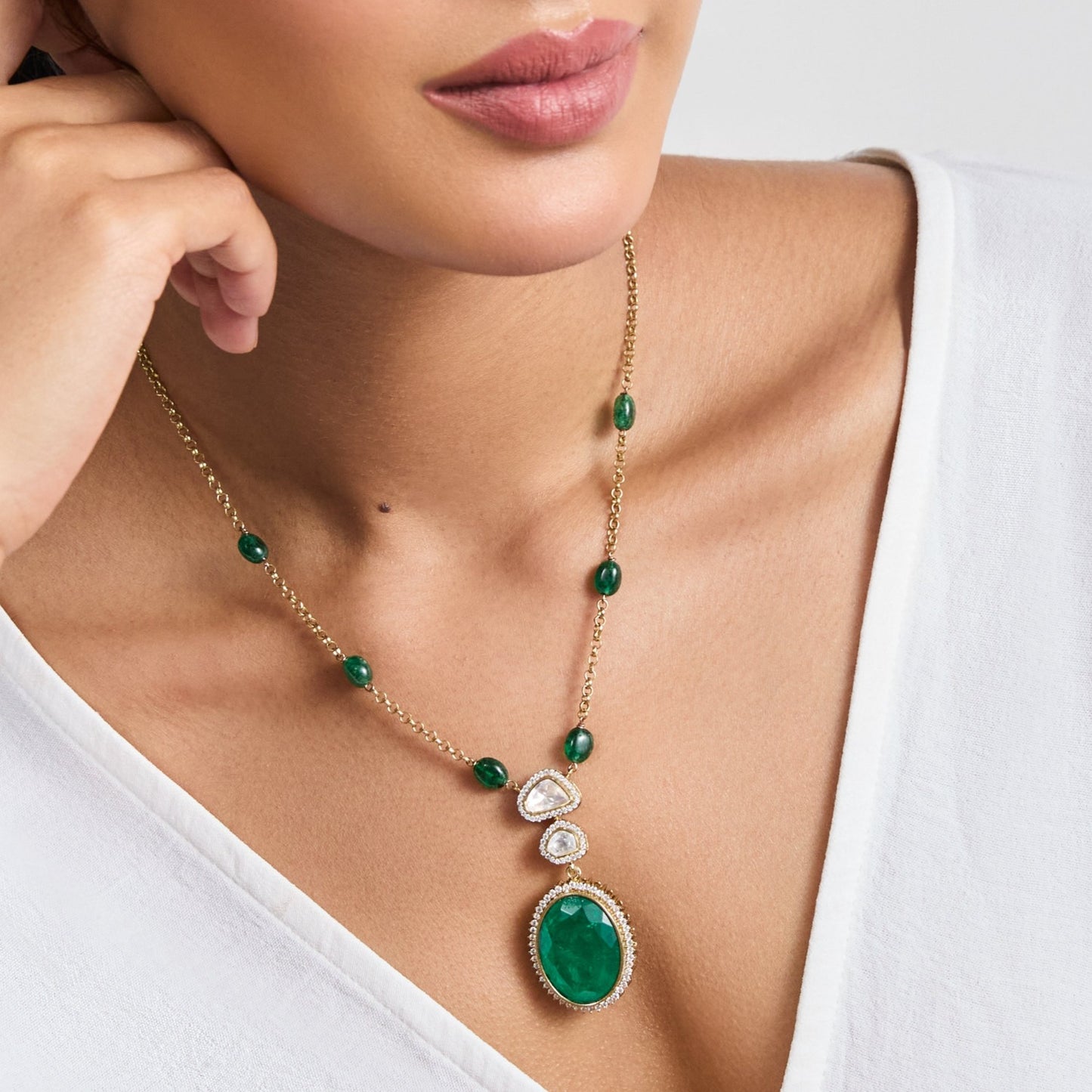 Safa Moissanites and Gemstone Silver Pendant Necklace