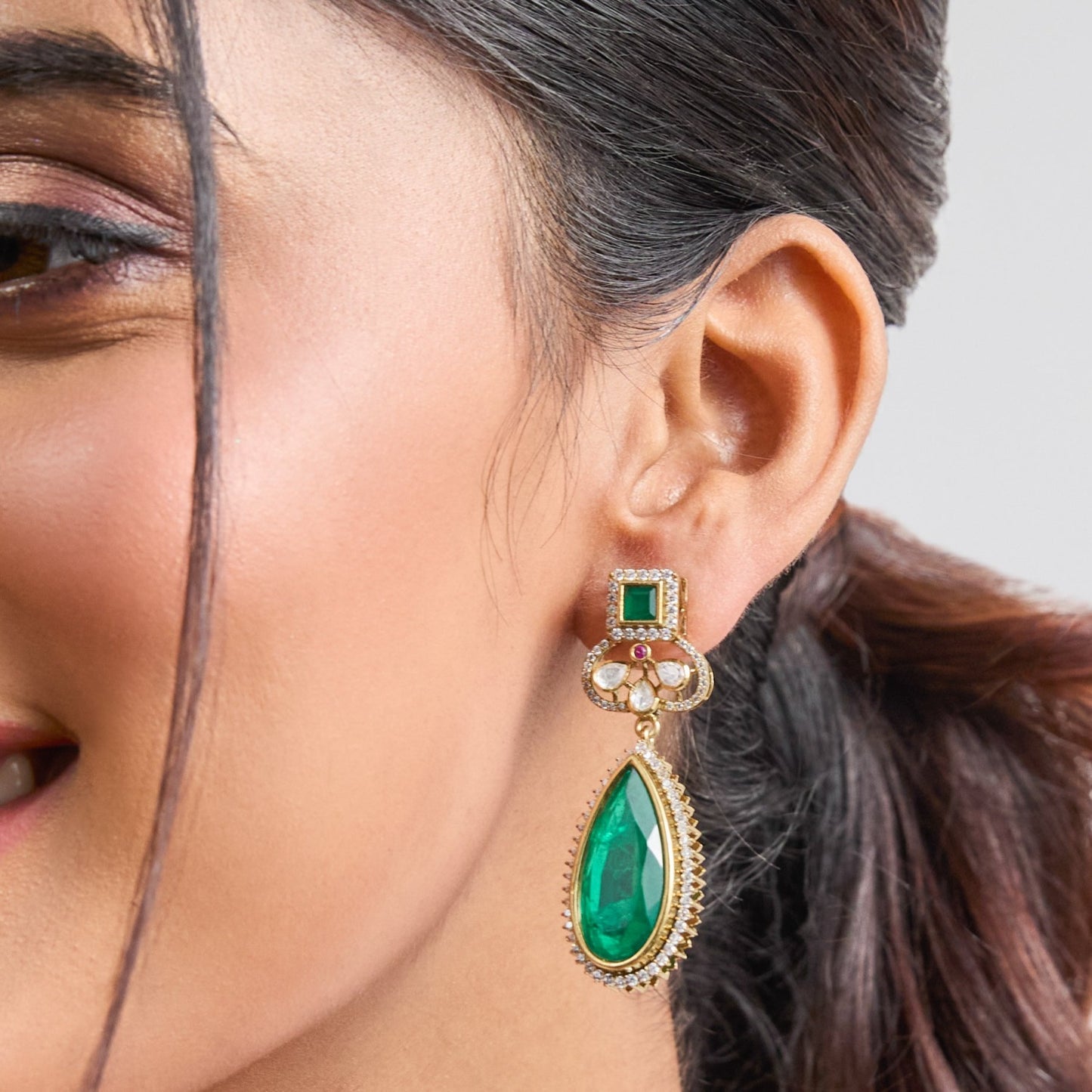 Ahad Moissanite and Gemstone Silver Drop Earrings