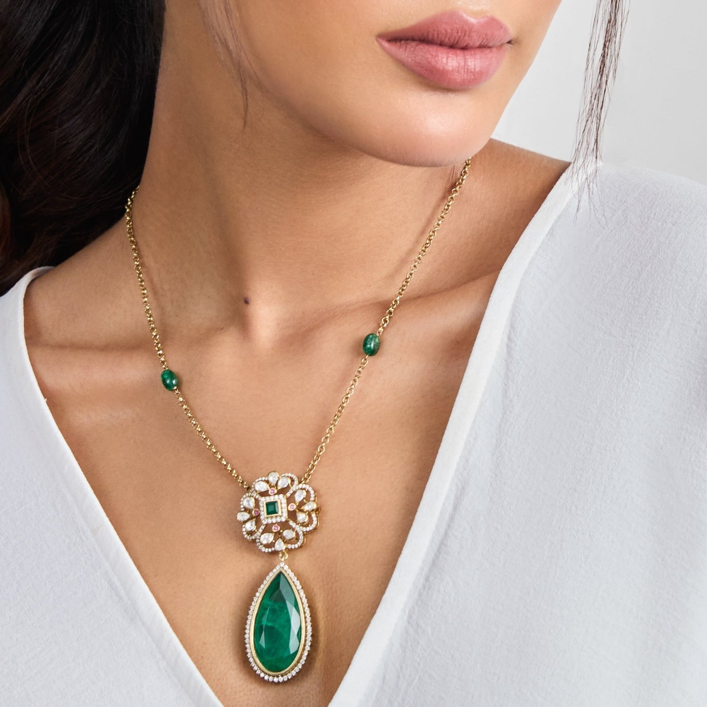 Saira Moissanites and Gemstone Pendant Necklace