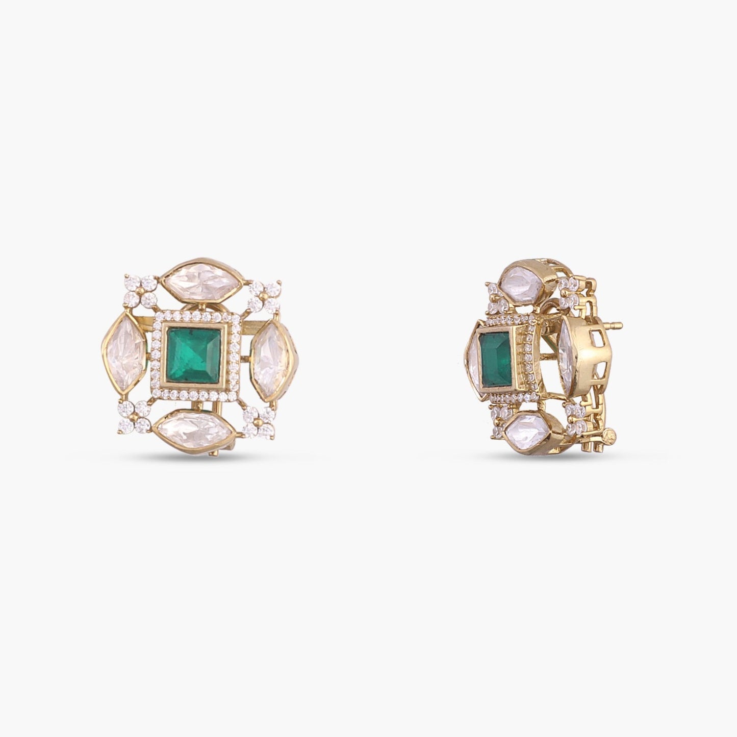 Gauhar Moissanites and Gemstone Silver Stud Earrings