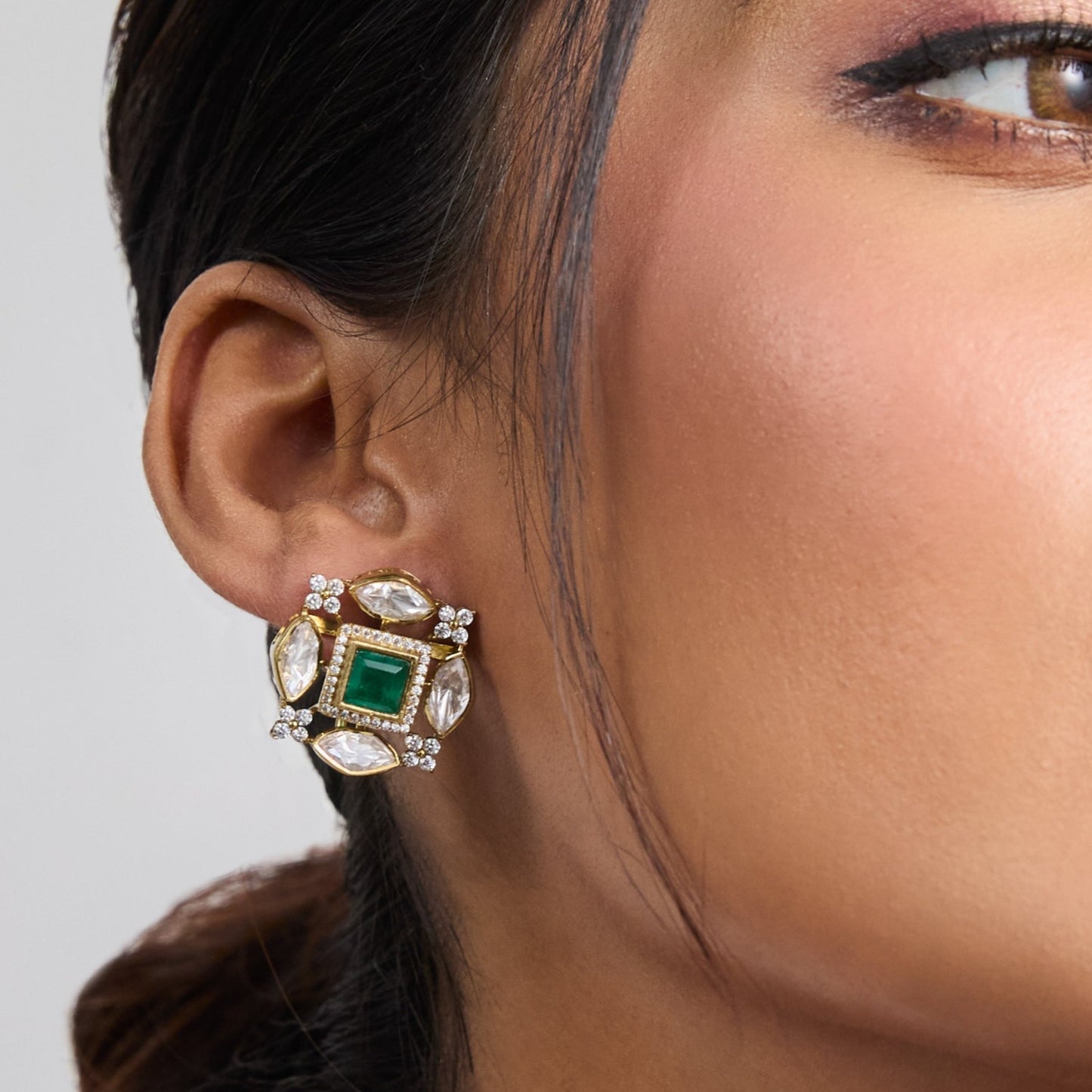 Gauhar Moissanites and Gemstone Silver Stud Earrings