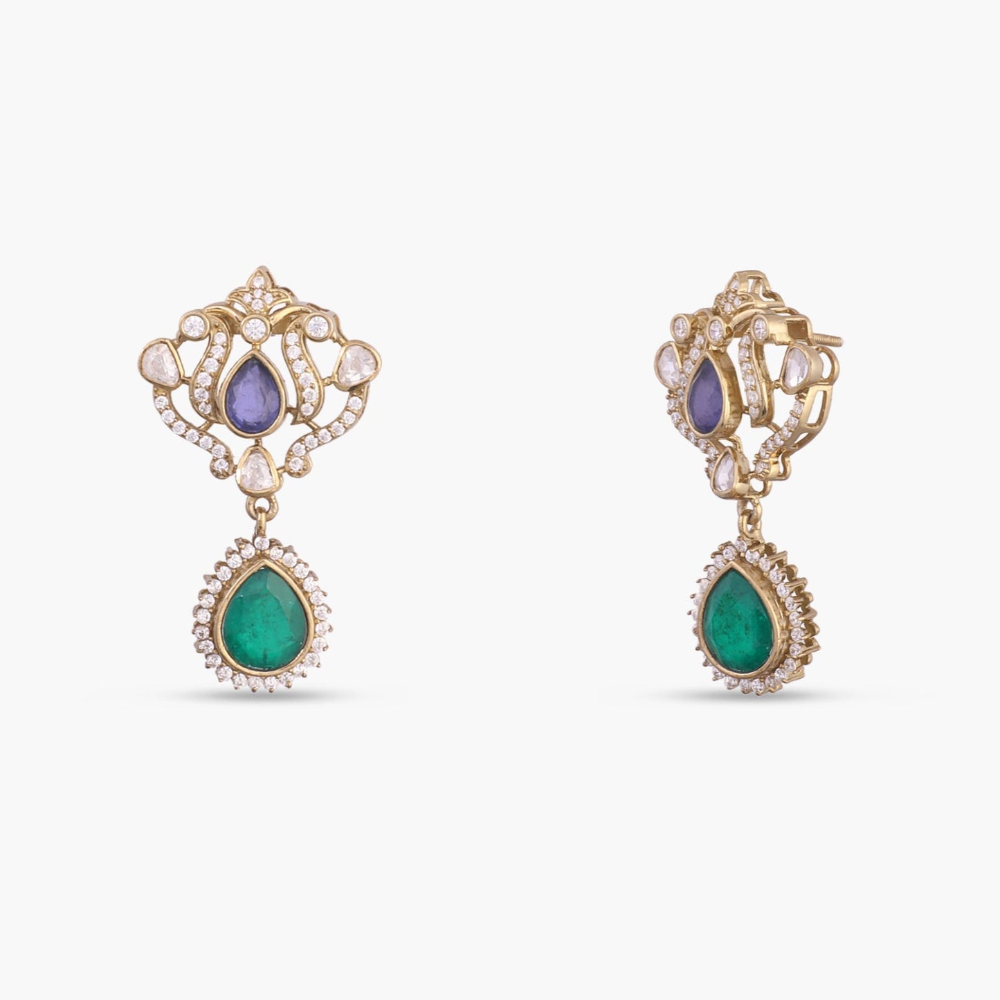 Mahnoor Moissanite and Gemstone Silver Drop Earrings