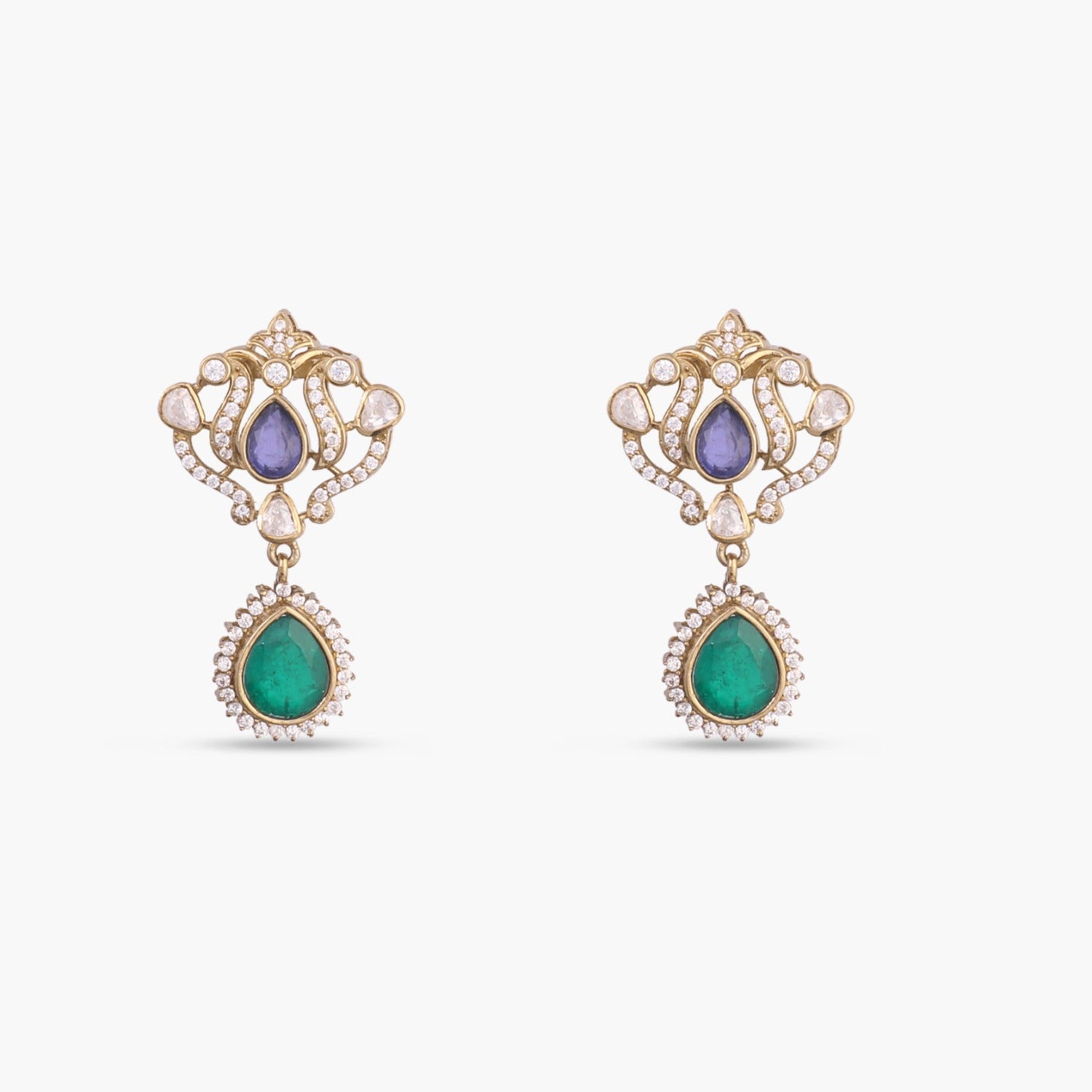 Mahnoor Moissanite and Gemstone Silver Drop Earrings