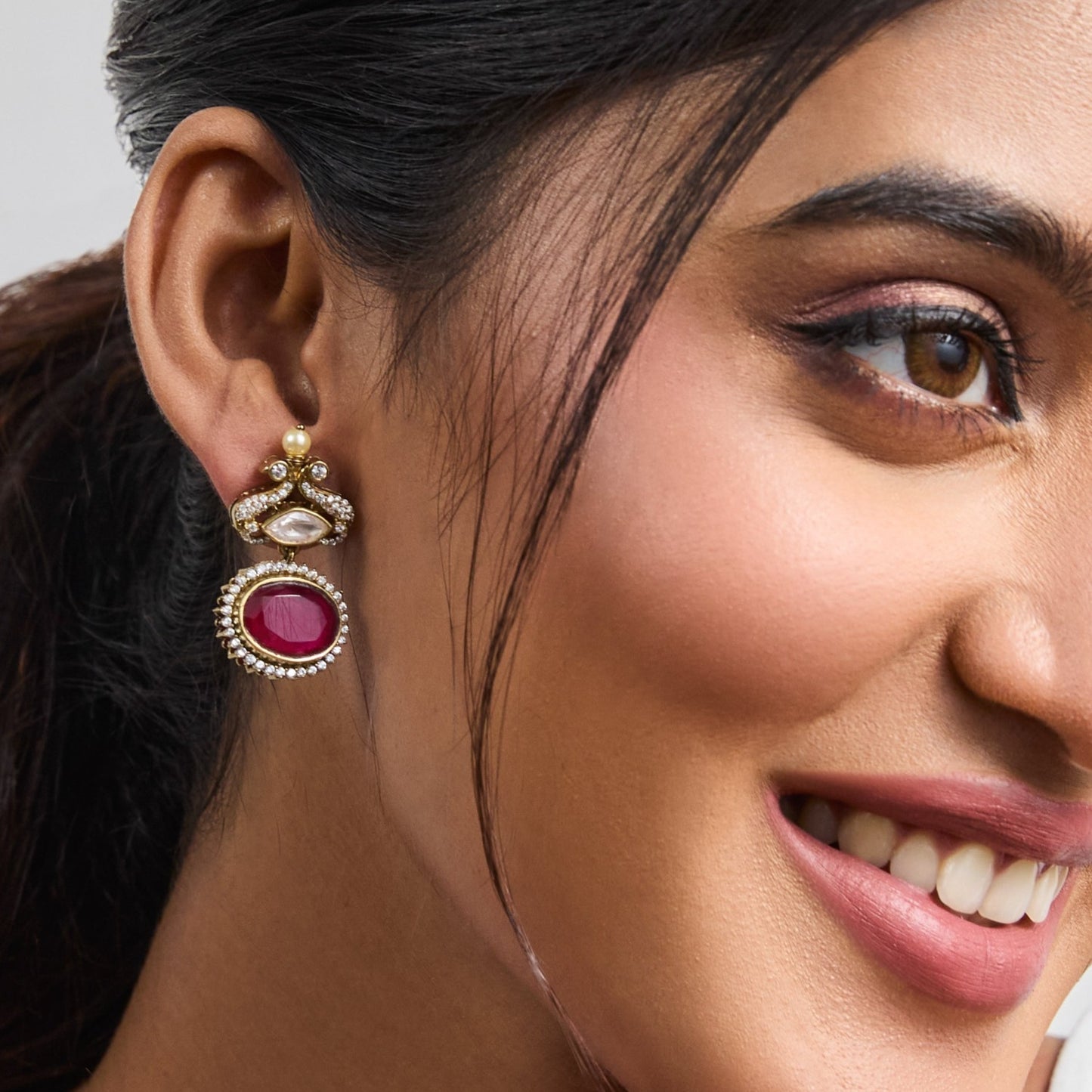 Aqsa Moissanite and Gemstone Silver Drop Earrings