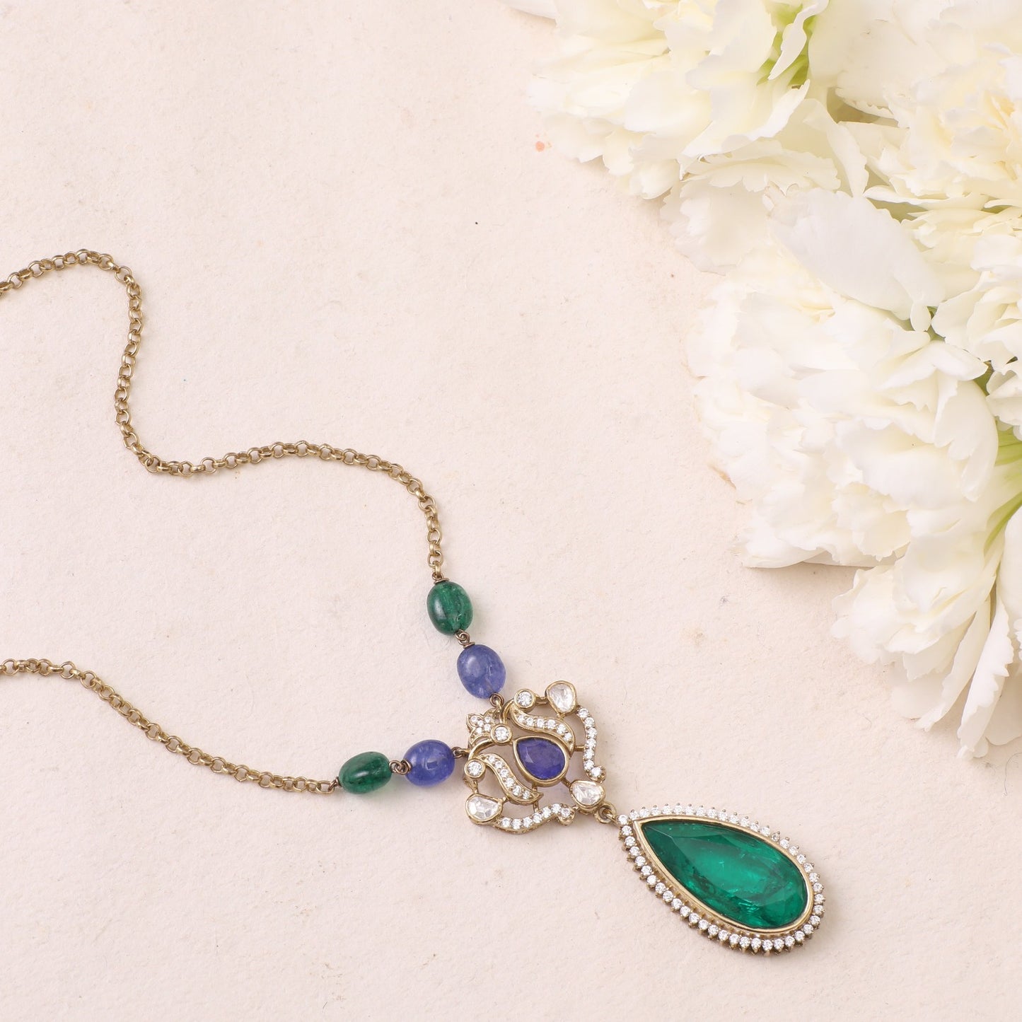 Zainab Moissanite and Gemstone Silver Pendant Necklace