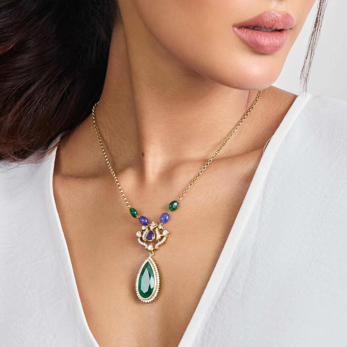 Zainab Moissanite and Gemstone Silver Pendant Necklace