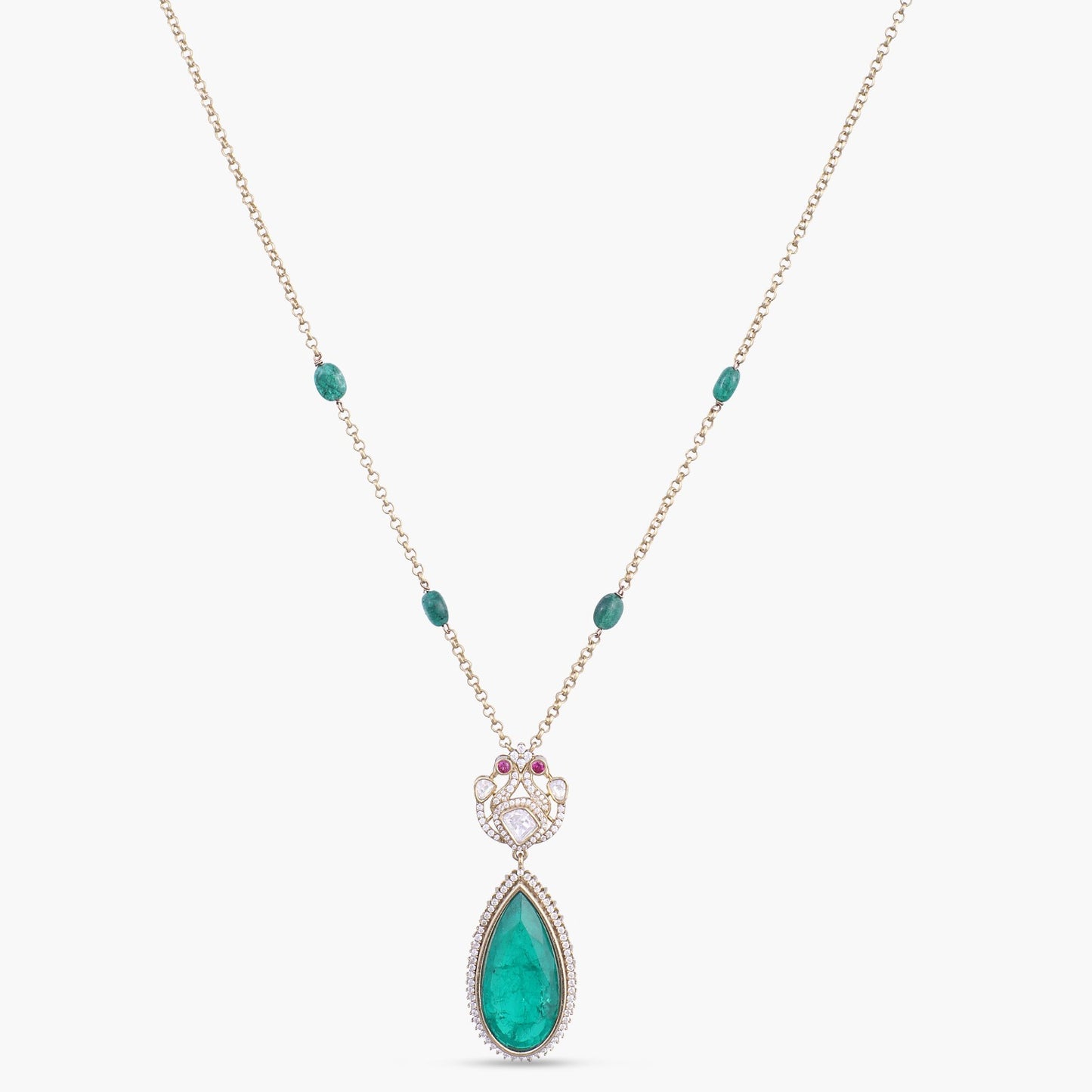 Aiza Moissanite and Gemstone Silver Pendant Necklace