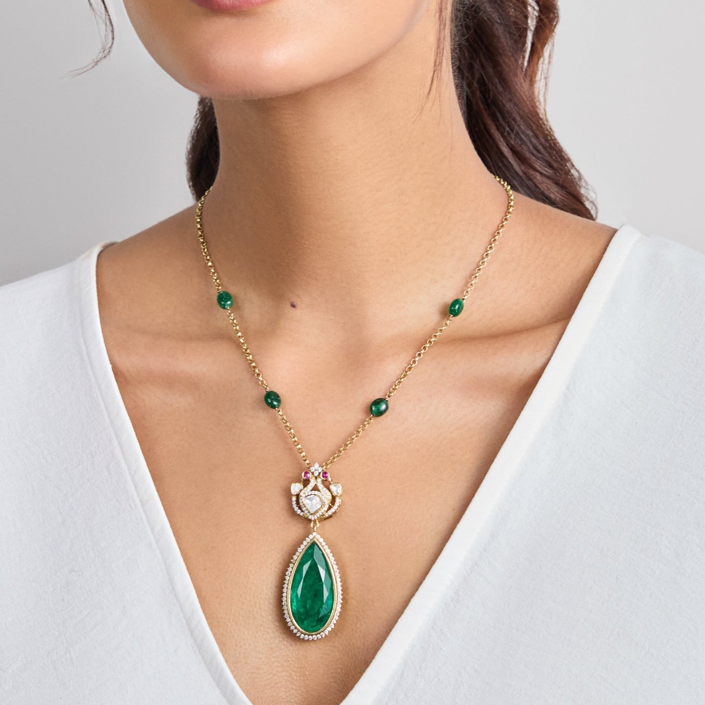 Aiza Moissanite and Gemstone Silver Pendant Necklace