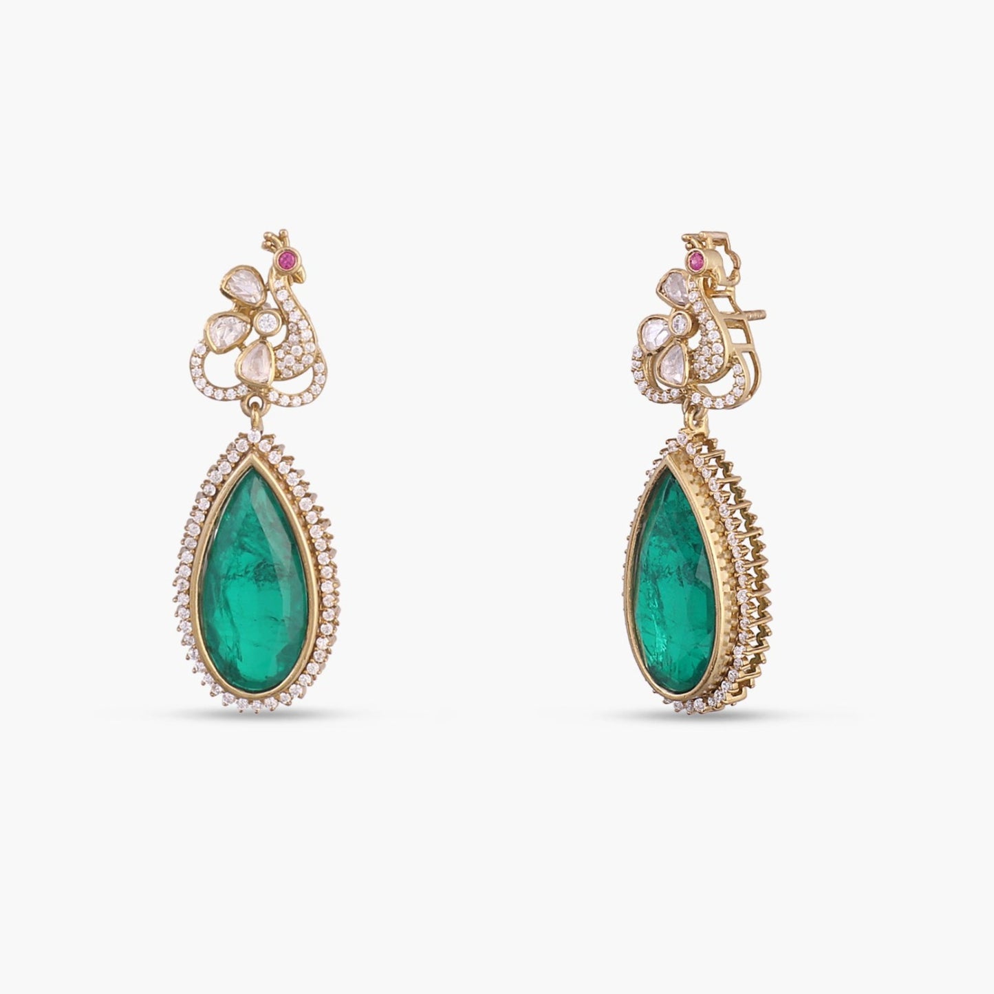 Ruhaan Moissanite and Gemstone Silver Drop Earrings