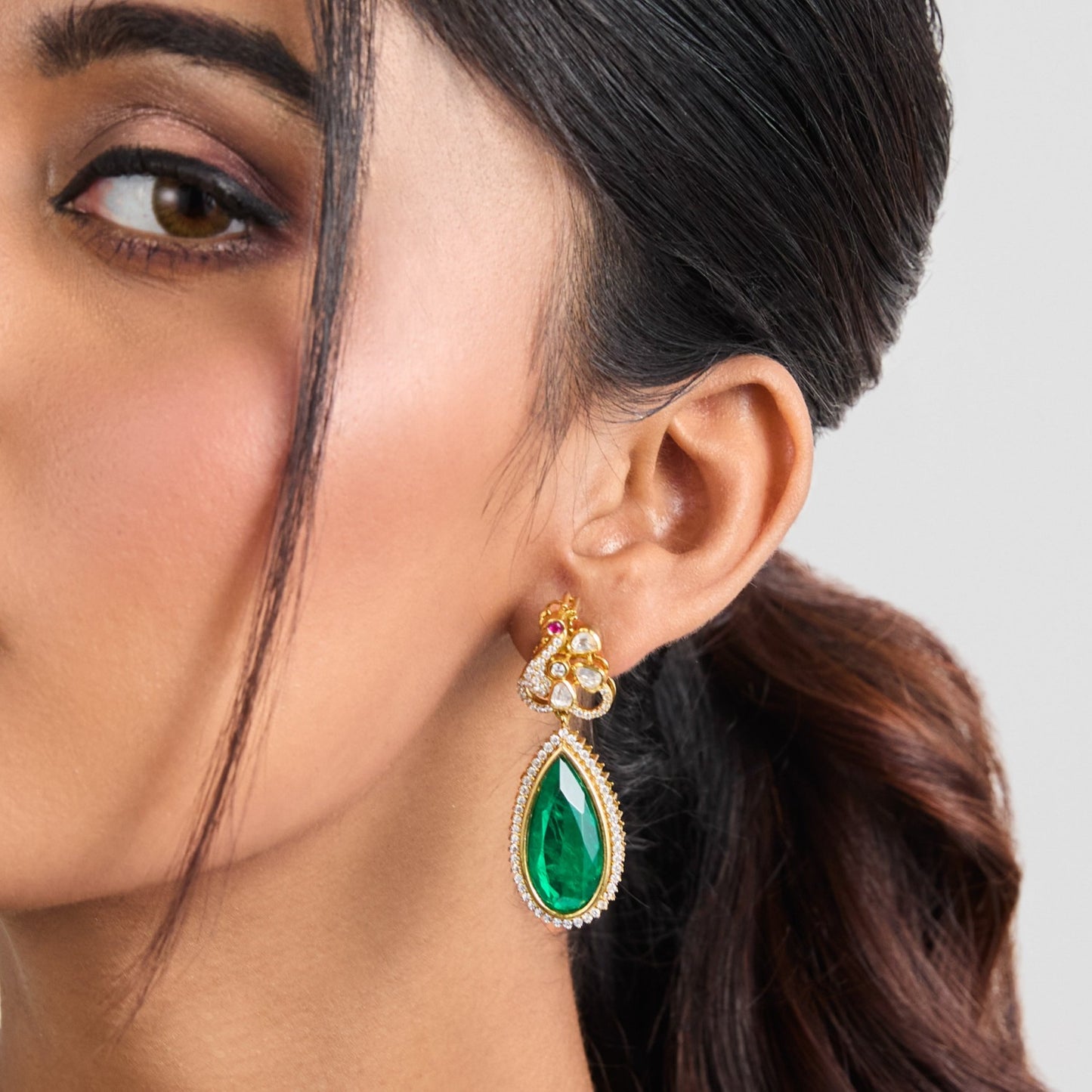 Ruhaan Moissanite and Gemstone Silver Drop Earrings