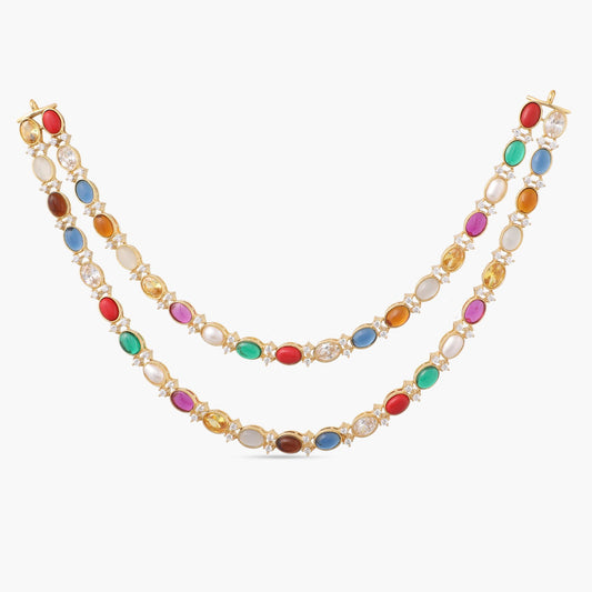 Cosmic Navratna Radiance Layered Silver Necklace