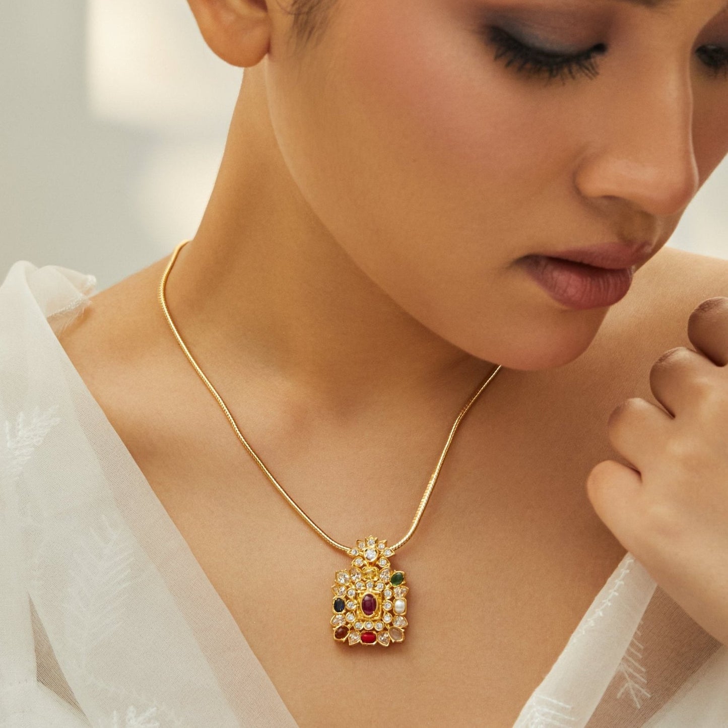 Radiant Harmony Navaratna Silver Pendant Necklace