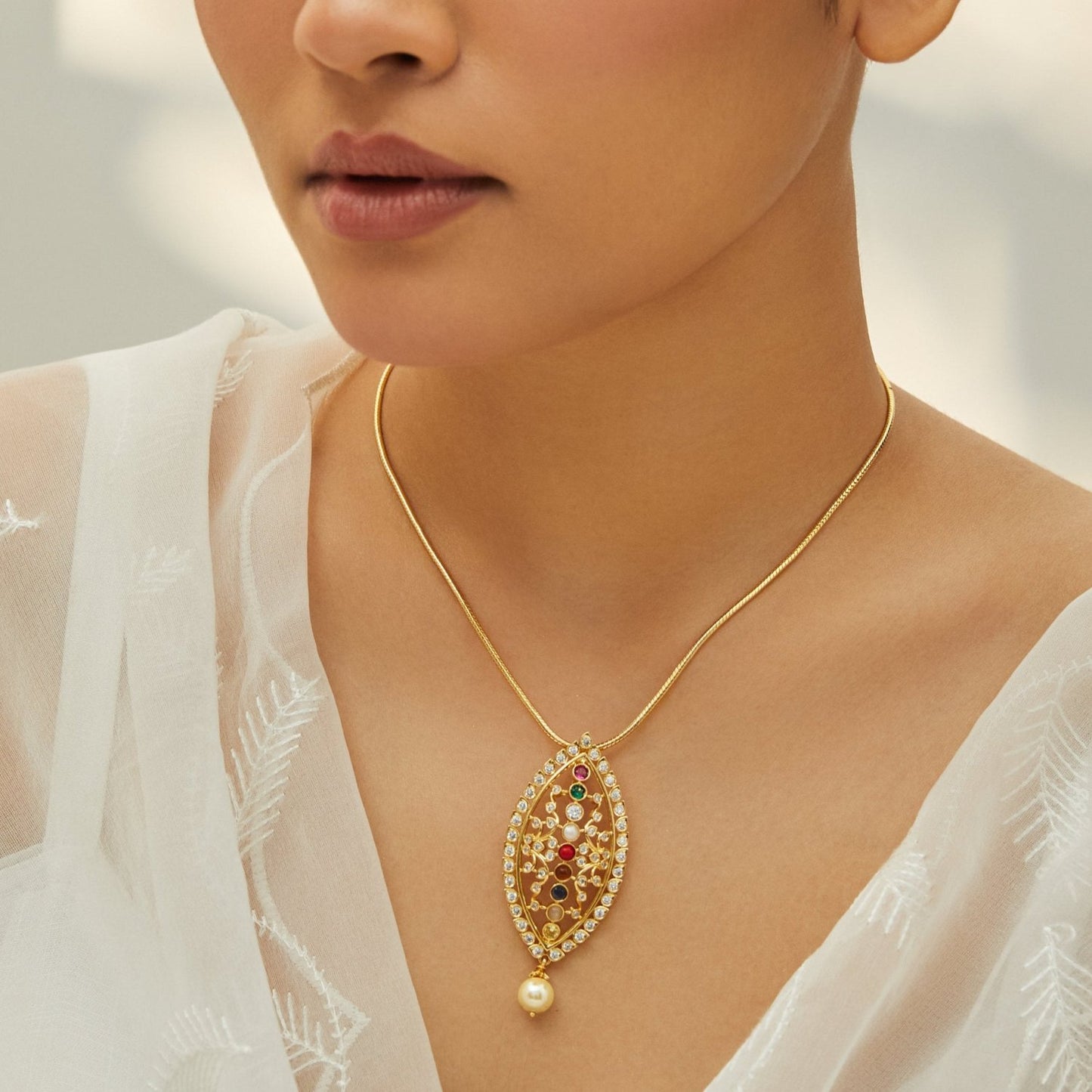 Amara Navratna Silver Pendant Necklace