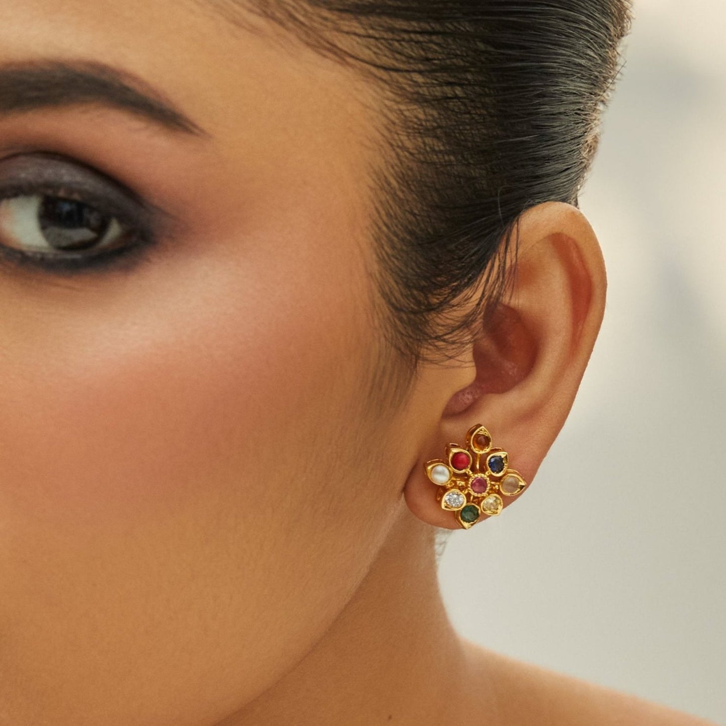 Navanya Navaratna Silver Stud Earrings