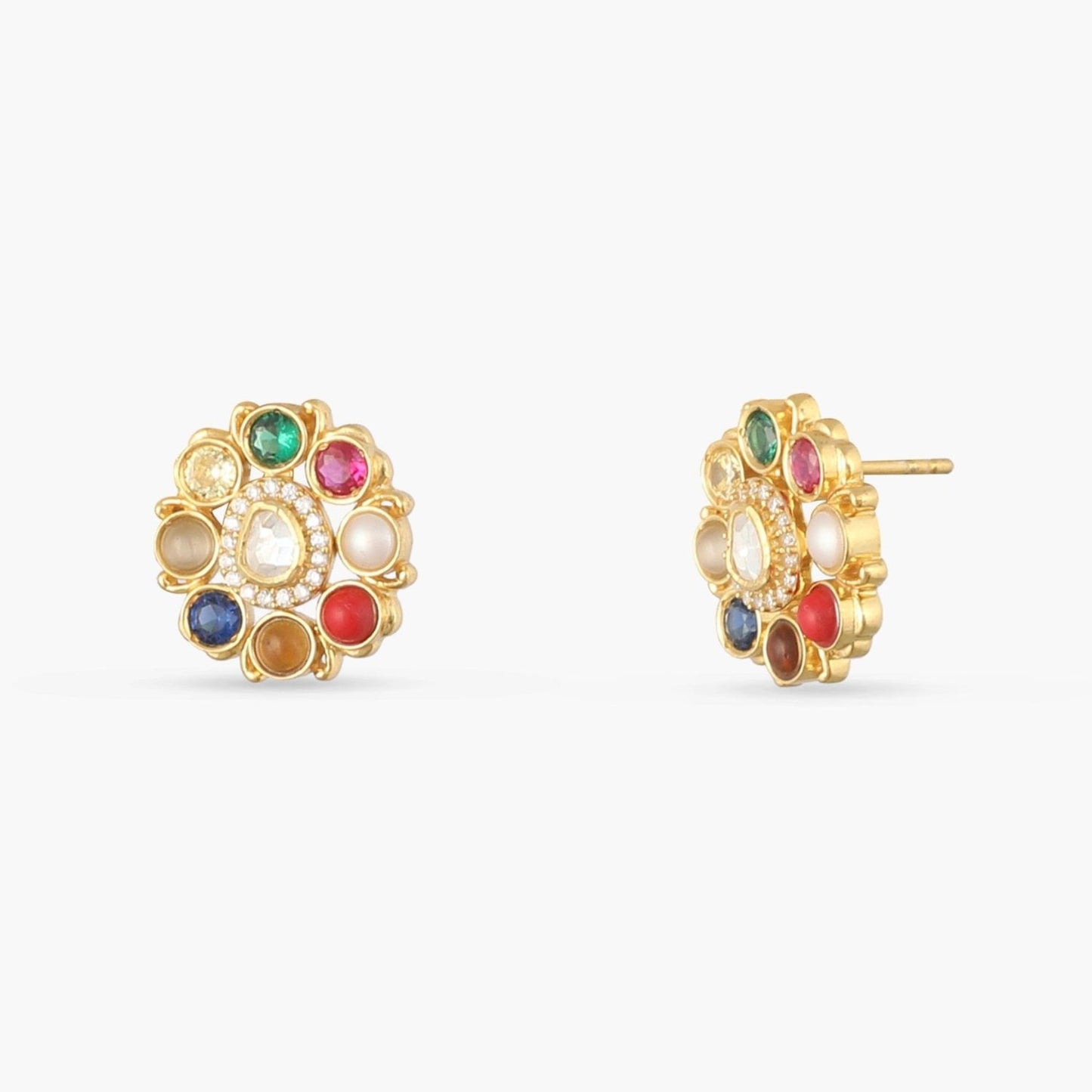 Anvaya Navaratna Silver Stud Earrings