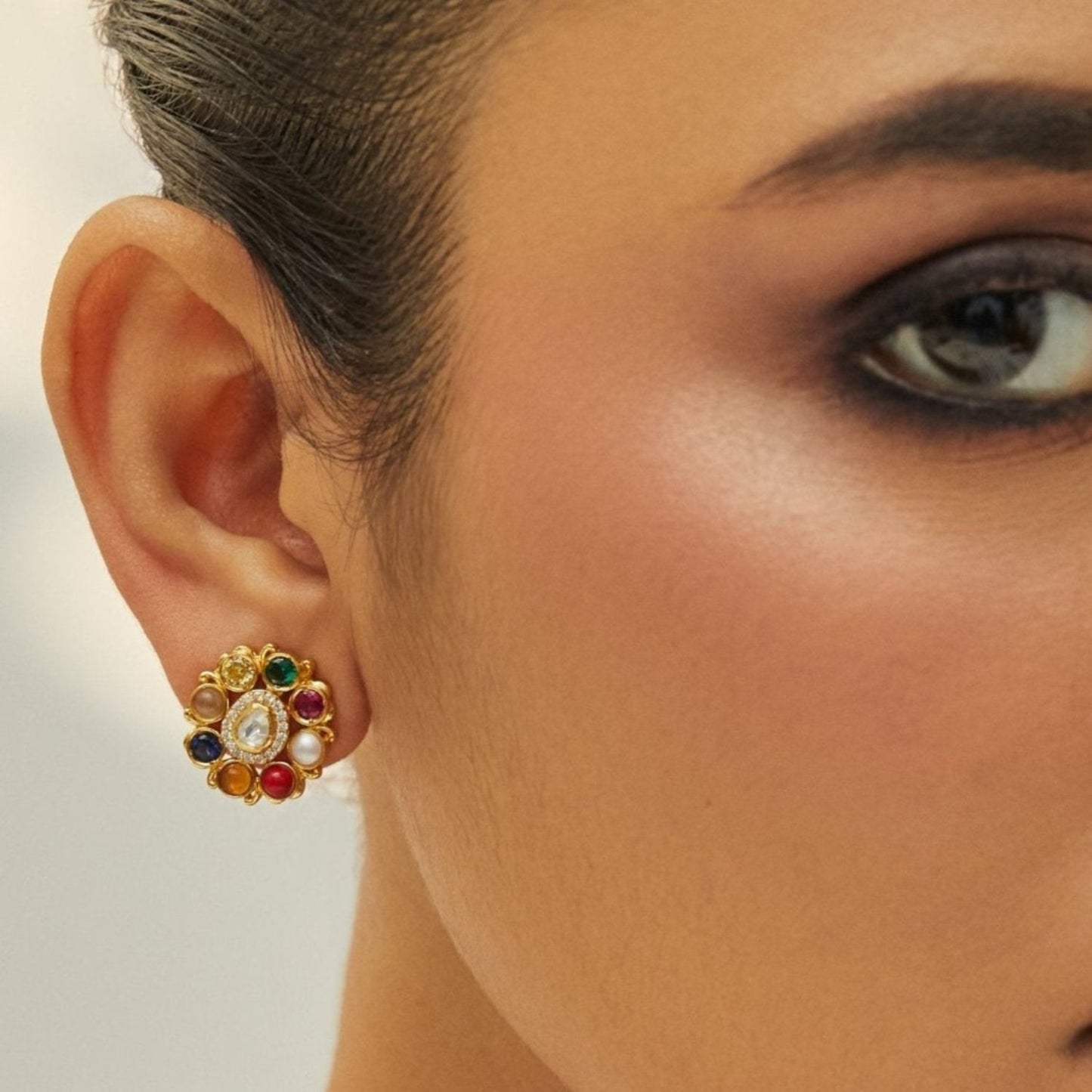 Anvaya Navaratna Silver Stud Earrings