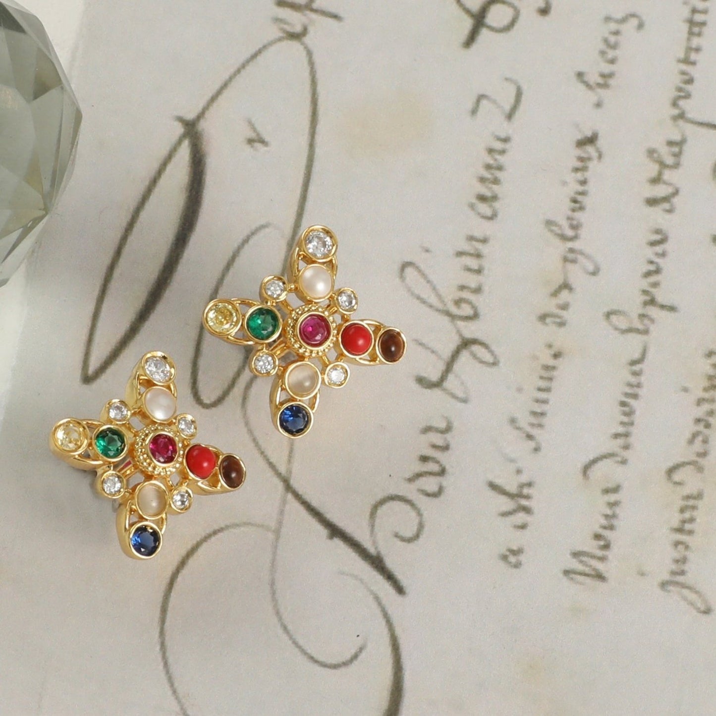 Navaratna Grace Silver Stud Earrings