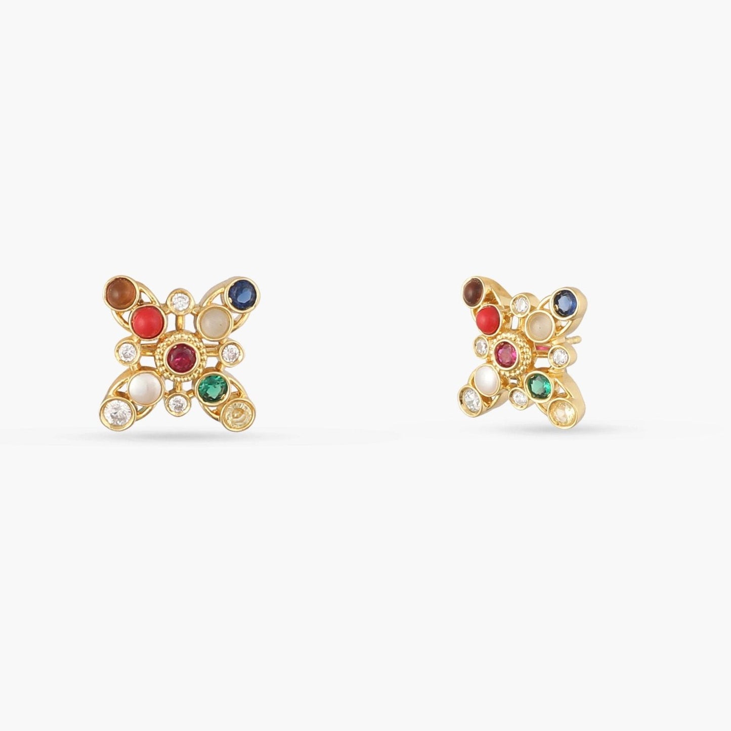 Navaratna Grace Silver Stud Earrings