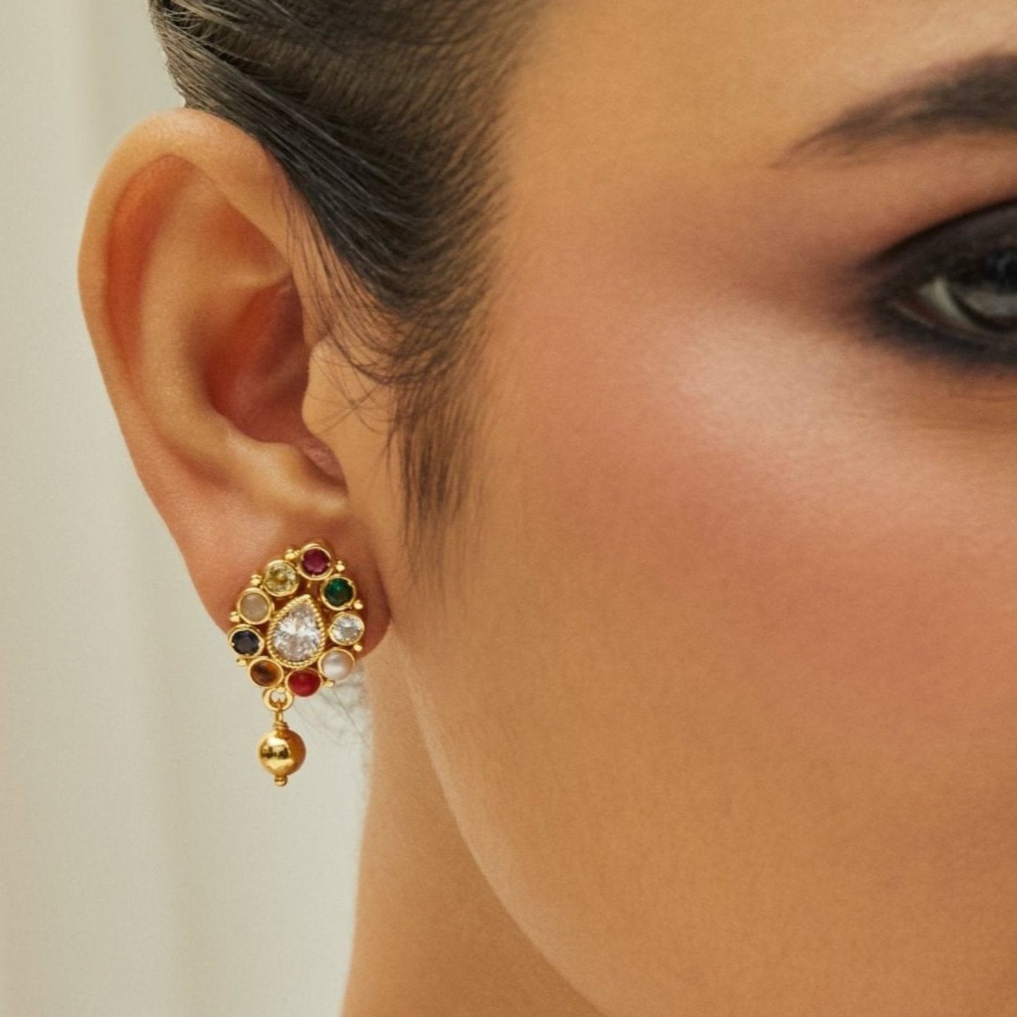 Navaratna Charm Silver Stud Earrings