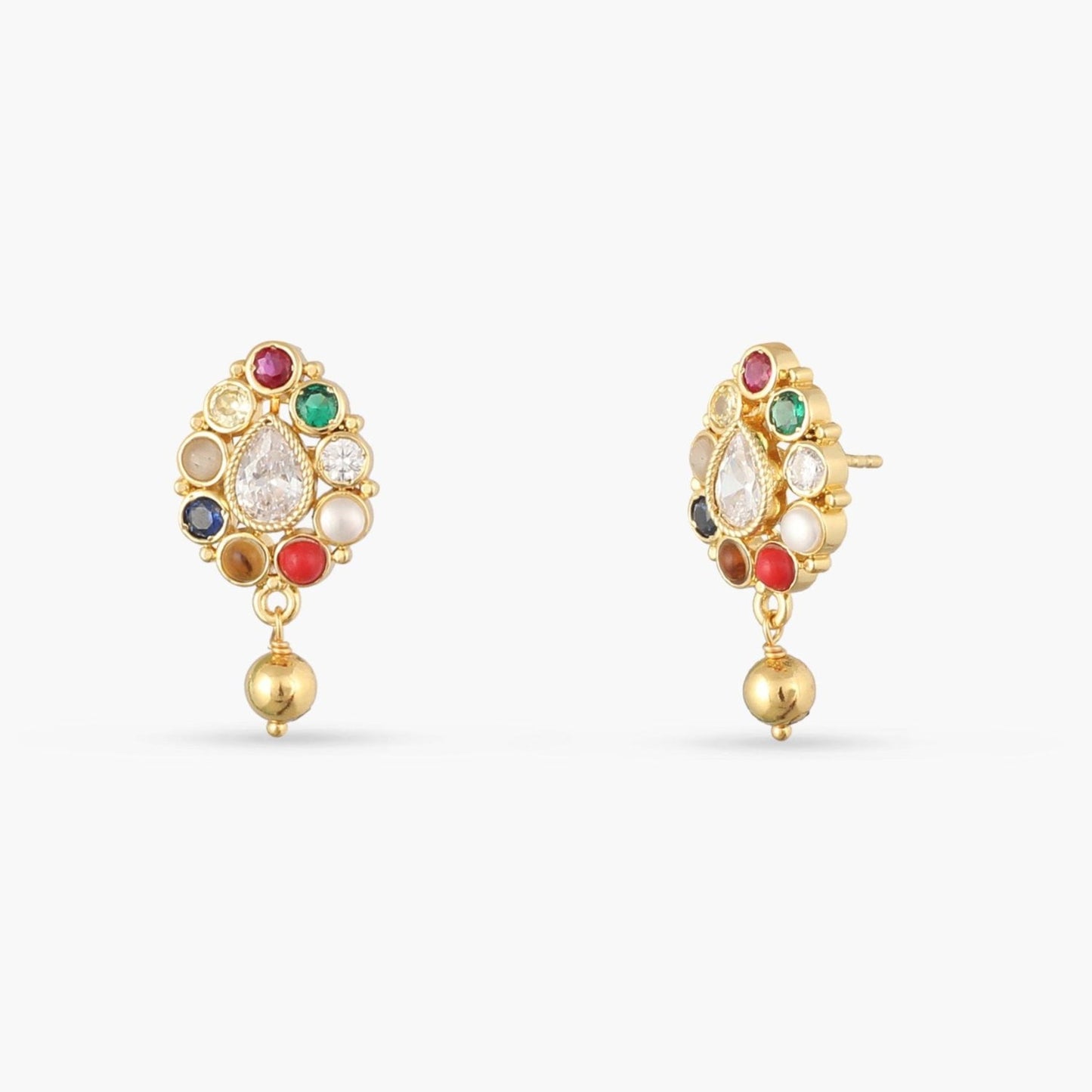 Navaratna Charm Silver Stud Earrings
