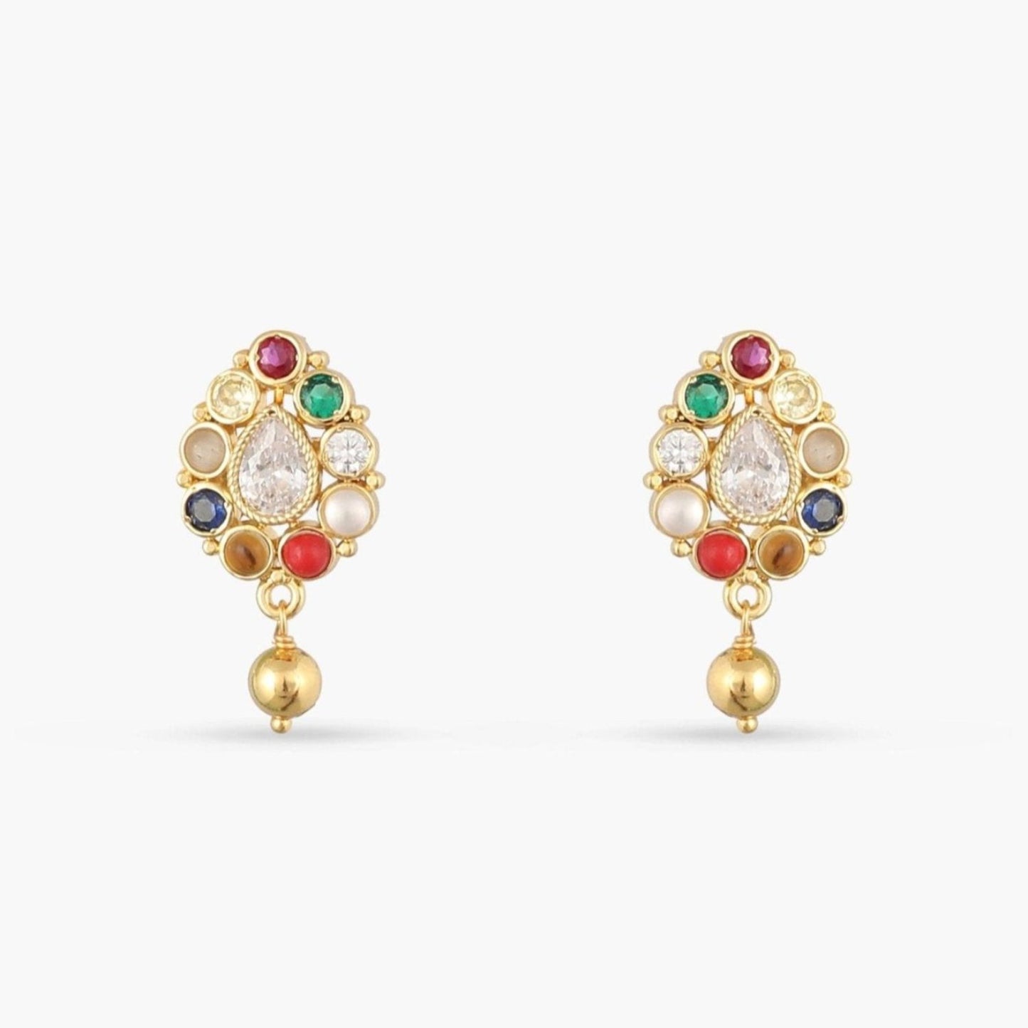 Navaratna Charm Silver Stud Earrings