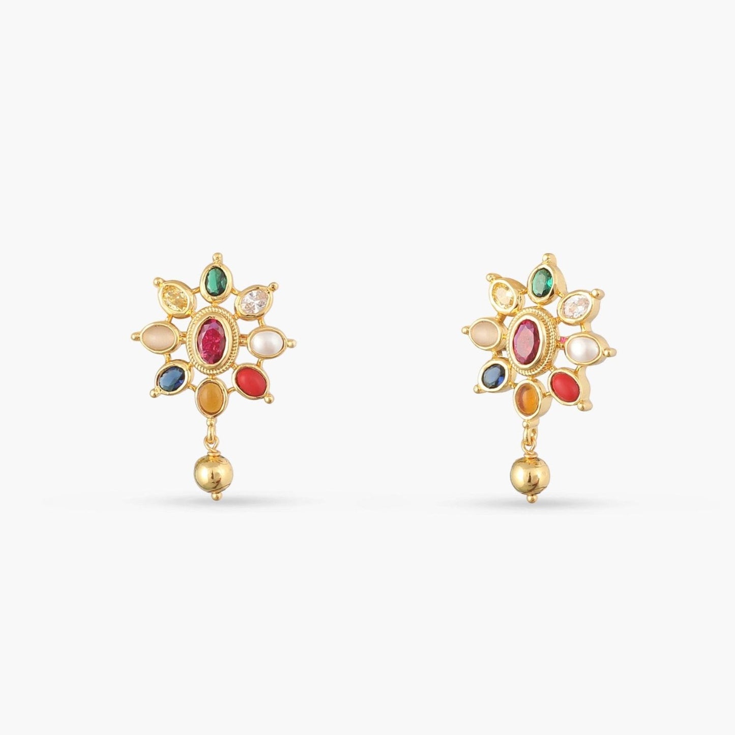 Lahar Navaratna Petal Silver Stud Earrings