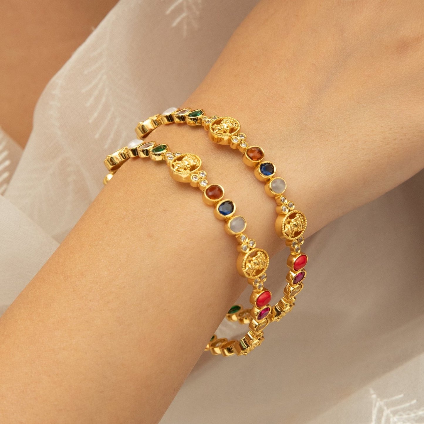 Lakshmi Navaratna Blessing Silver Bangles
