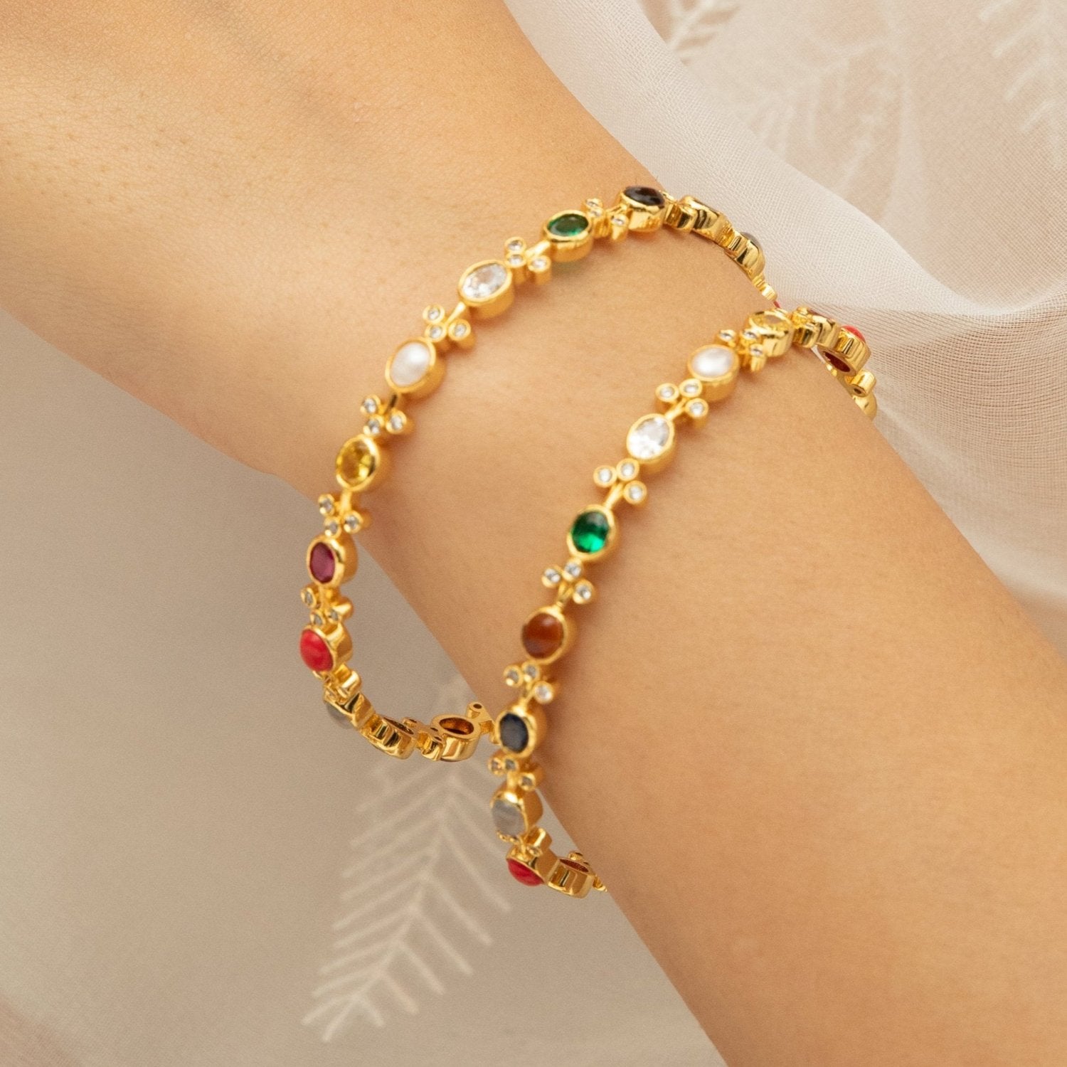 Shimmering Elegance Navaratna Silver Bangles