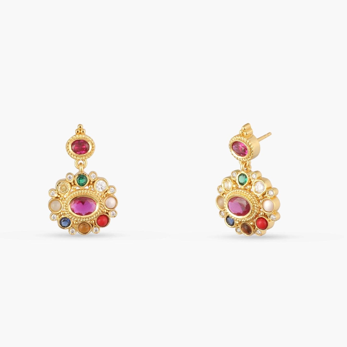 Rupa Navaratna Maroon Silver Drop Earrings
