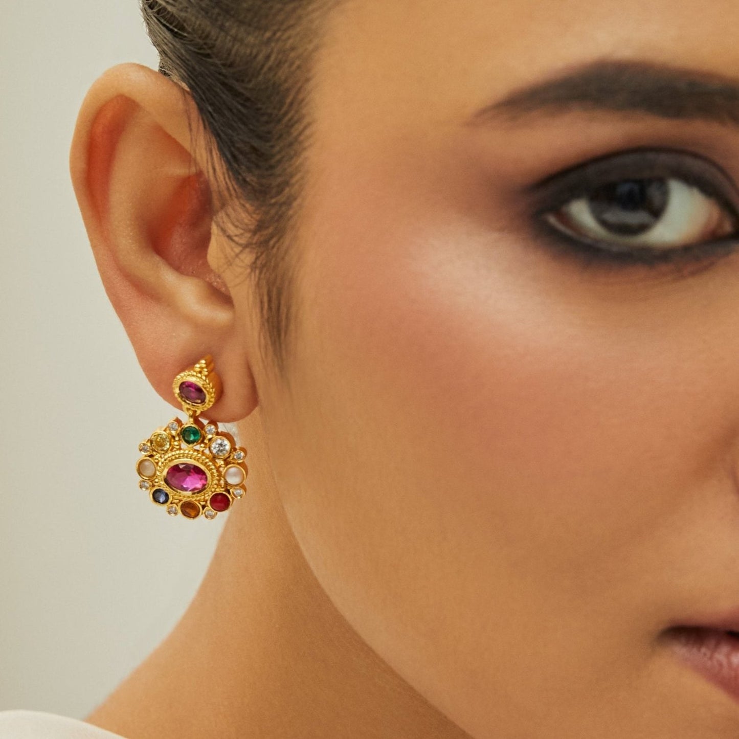 Rupa Navaratna Maroon Silver Drop Earrings