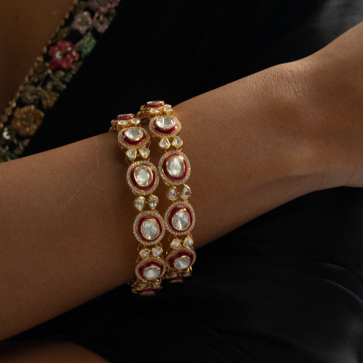 Red Elegance Moissanite Silver Bangles