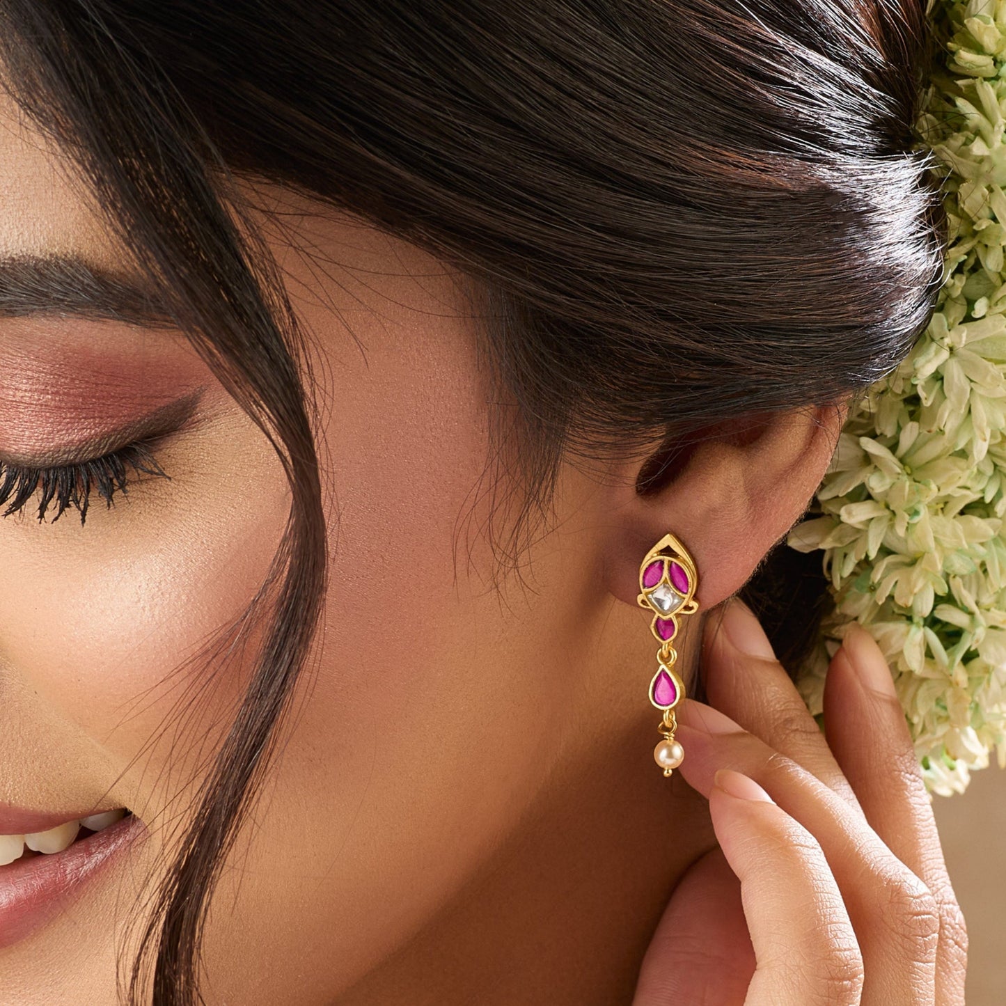 Parijat Jadau Silver Drop Earrings